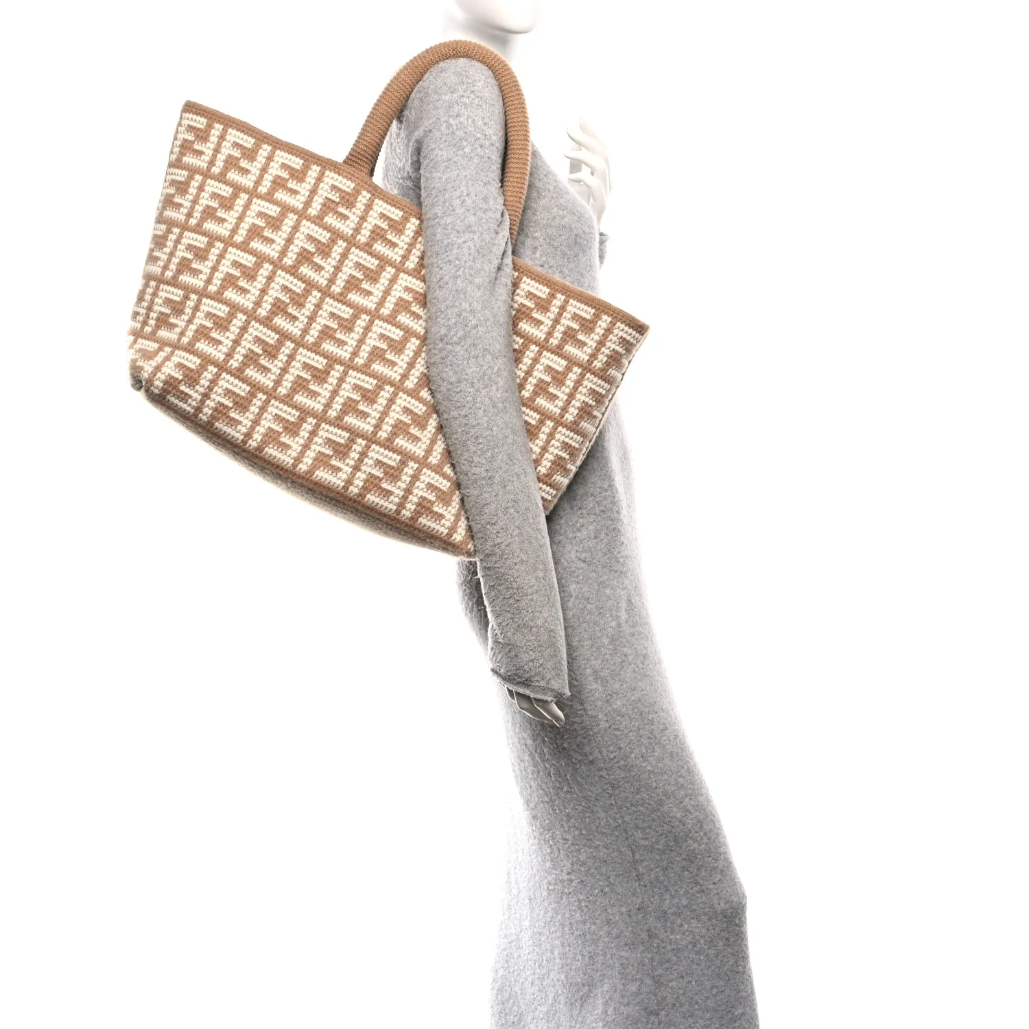 Cashmere Knit FF Large Shopper Tote Cammello - Top Club