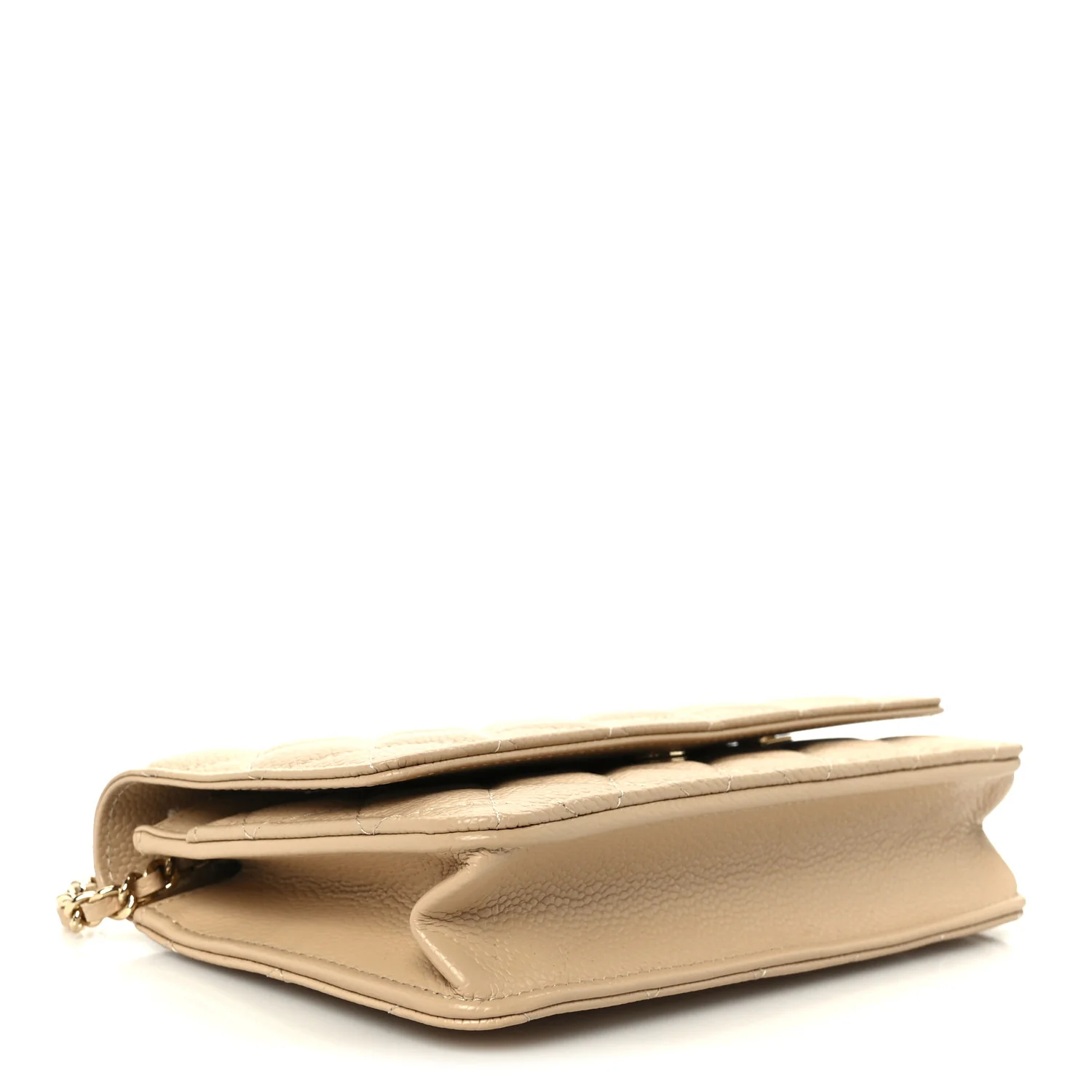 Caviar Quilted Wallet on Chain WOC Beige - Top Club
