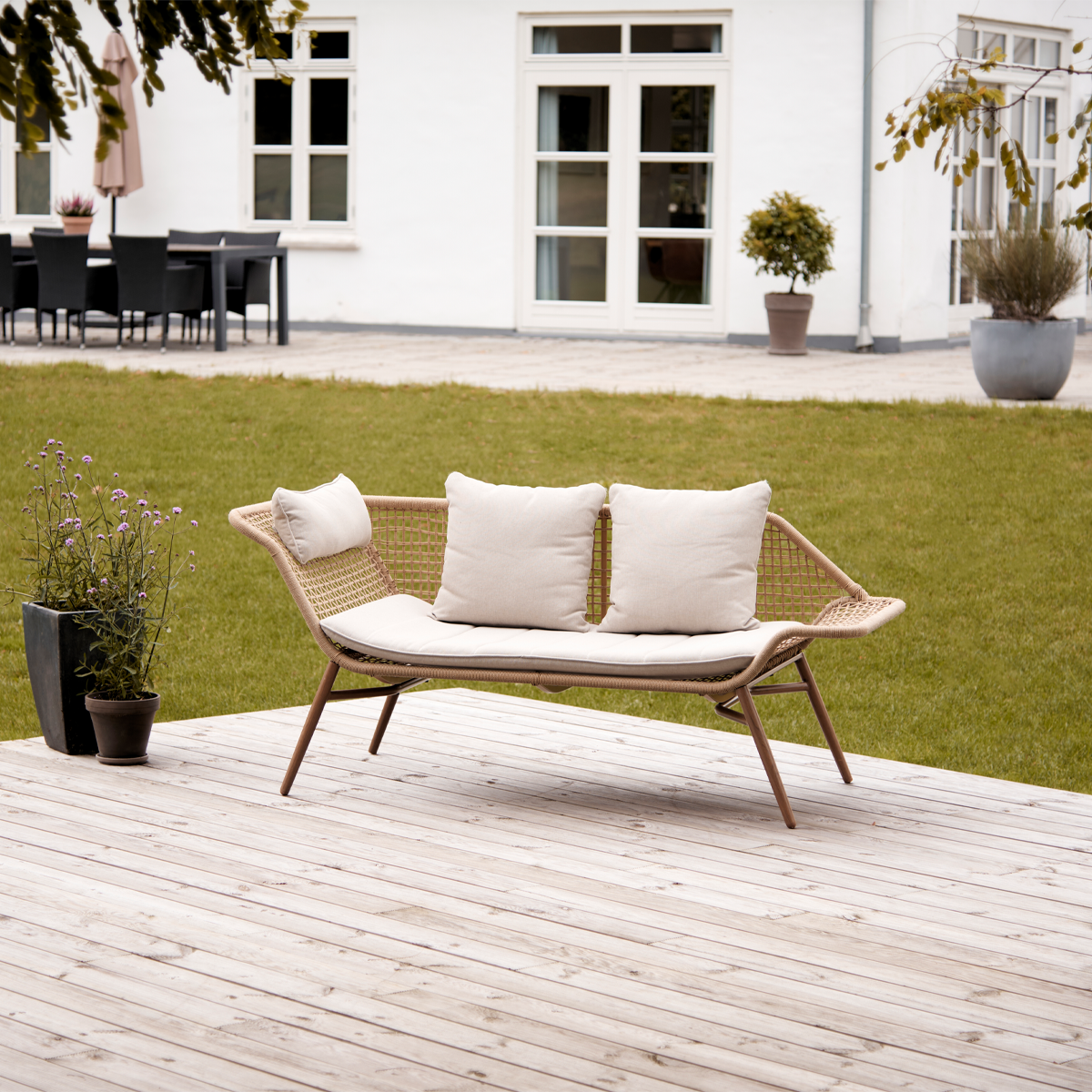 Tuinbank Eliana rotan - met zitkussens Beige