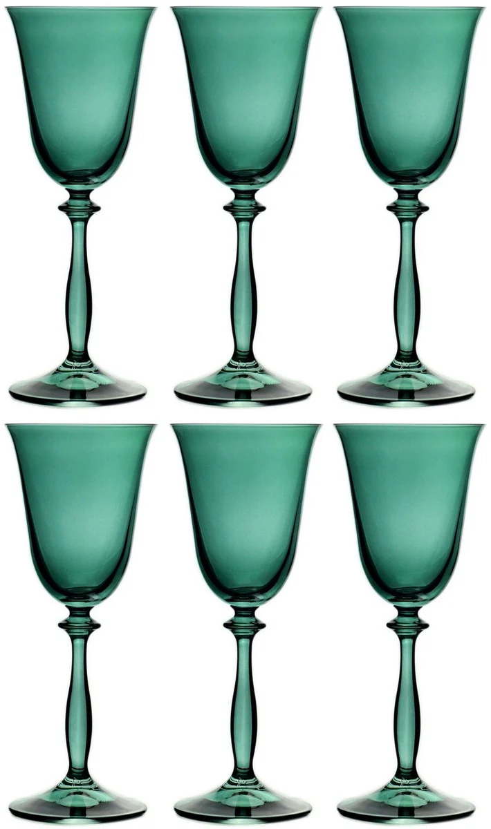 Luxury Baroque white wine glass set of 6 green Ø 8.5 x H. 21 cm - Handmade wine glasses - Hotel & Restaurant Accessories - Luxury quality