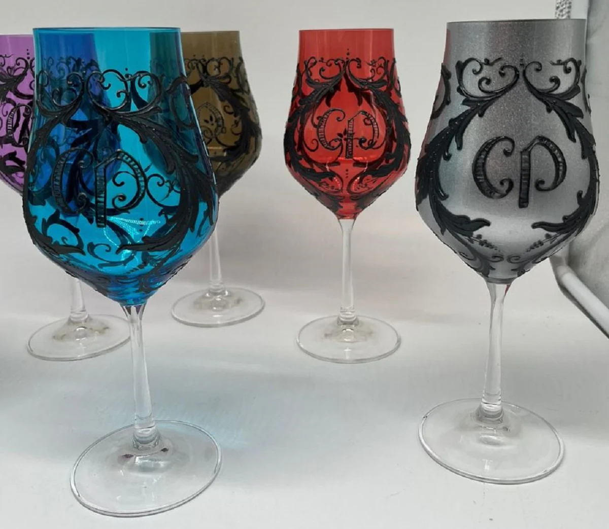 Luxury Baroque Wine Glass Set Colorful / Black - Handmade Wine Glasses