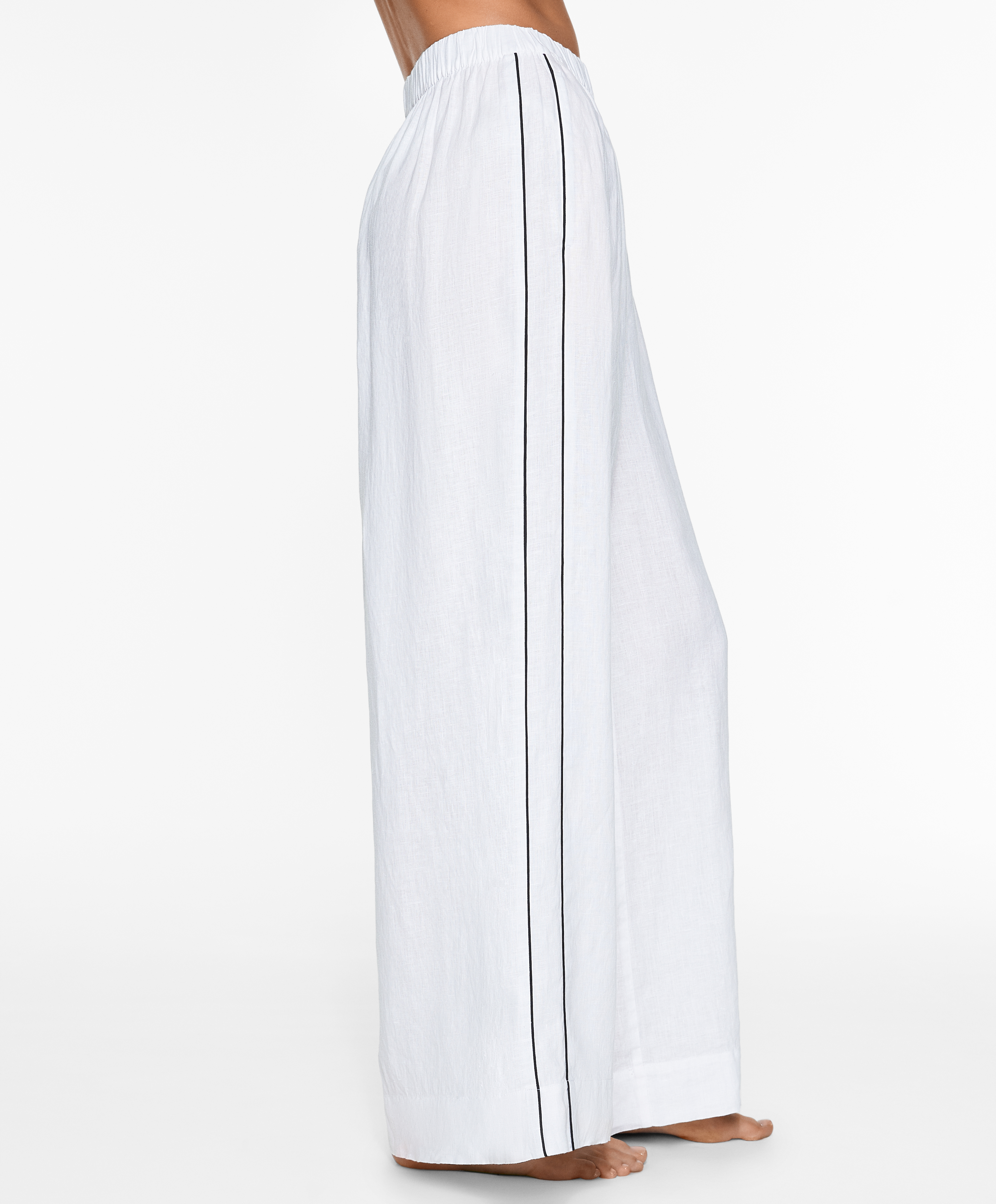 OYSHO 100% linen wide straight-leg trousers with piping