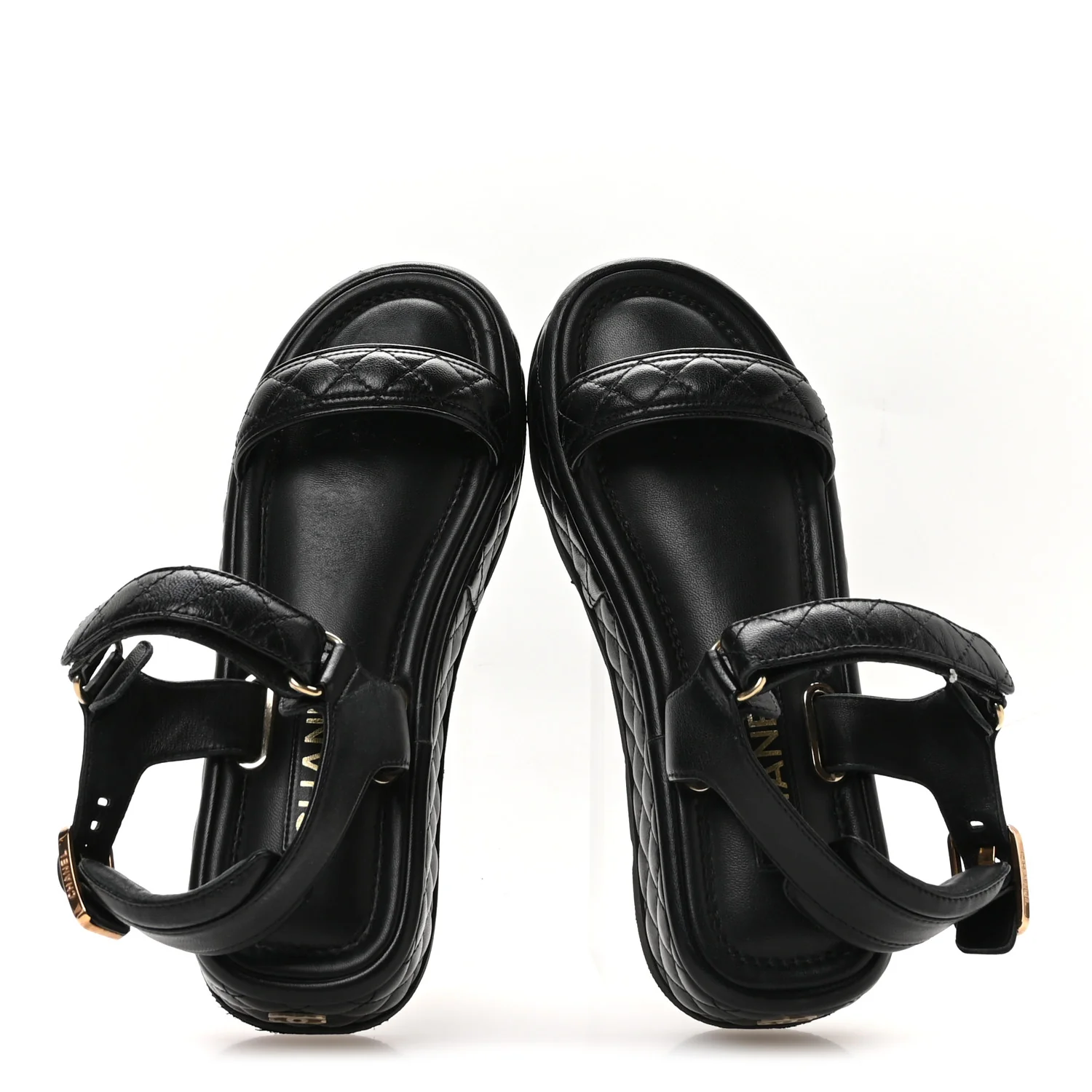 Lambskin Quilted Platform Sandals 38 Black