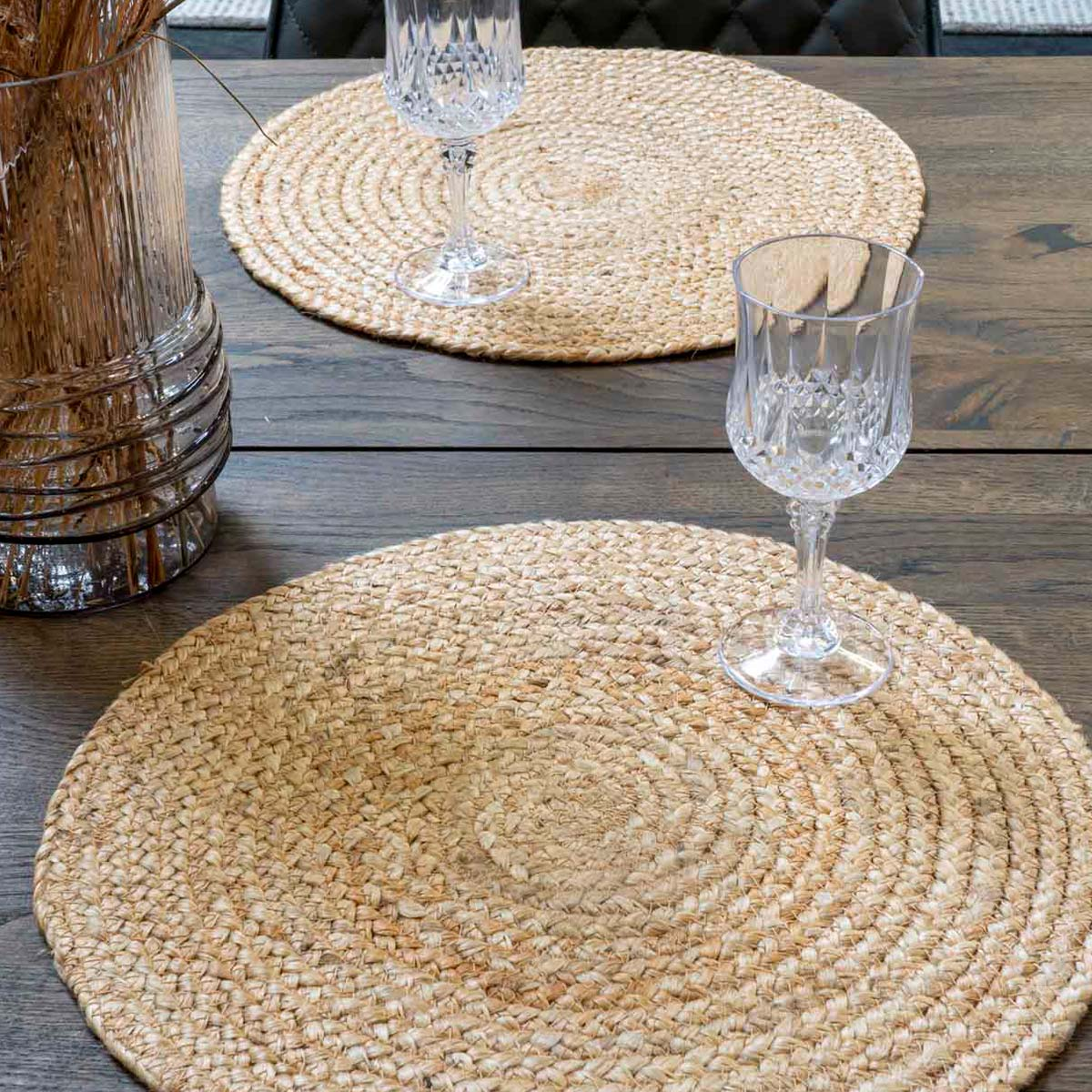 Ronde placemat Milly jute (set van 4) Donkergrijs