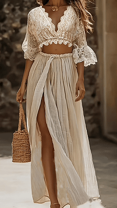Women's Elegant Beach Set: Lace-Paneled Skirt and Top - Nordfashionstorm - Women's Clothing, Fashion for You - Nordfashionstorm.com