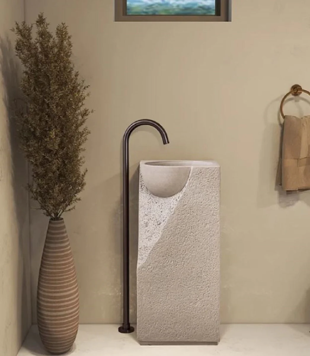 Luxury washbasin gray 40 x 40 x H. 86 cm - Ceramic washbasin with integrated sink - Luxury bathroom furniture - Hotel furniture - Luxury quality - Made in Italy