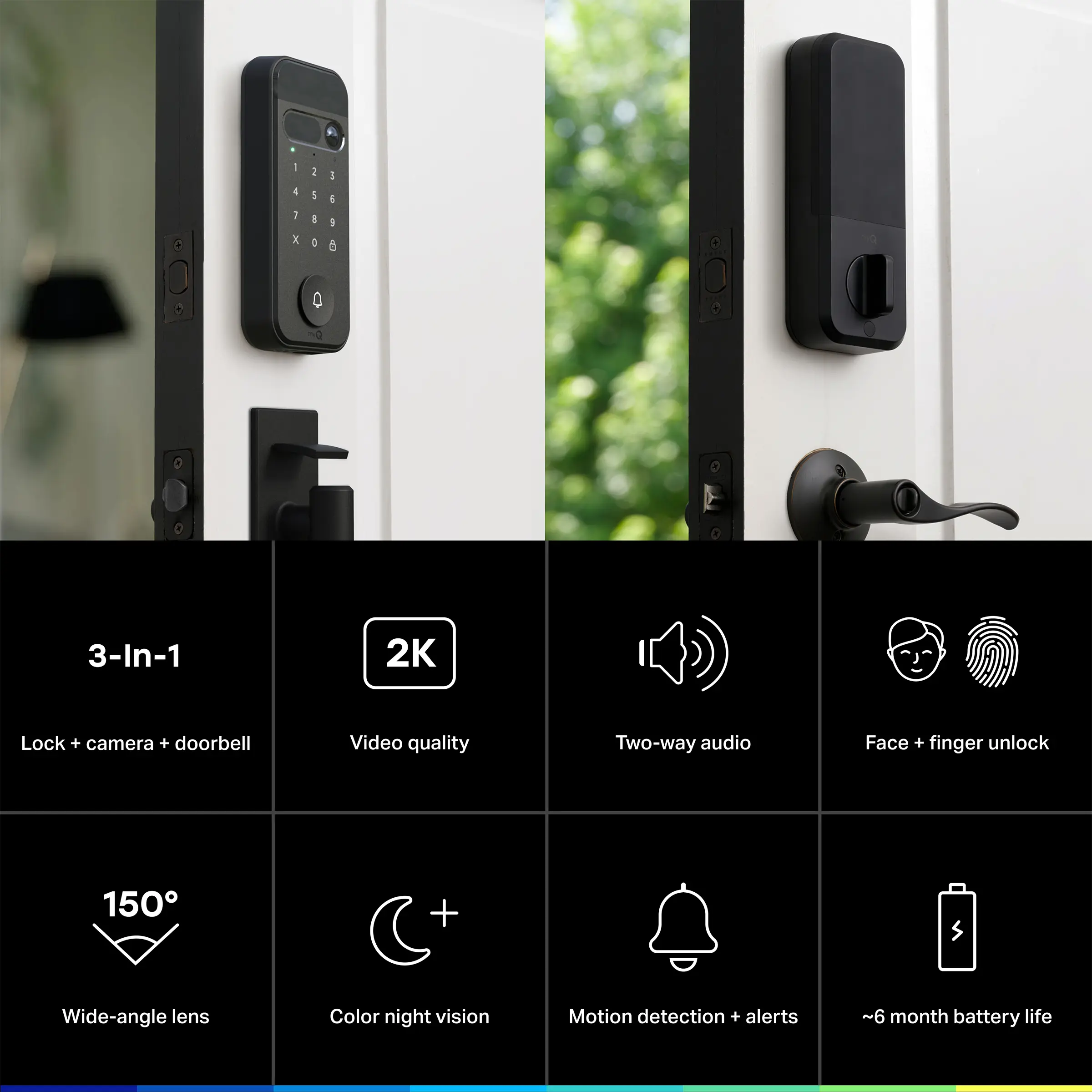 myQ Secure View 3-in-1 Smart Lock & Rechargeable Battery Bundle