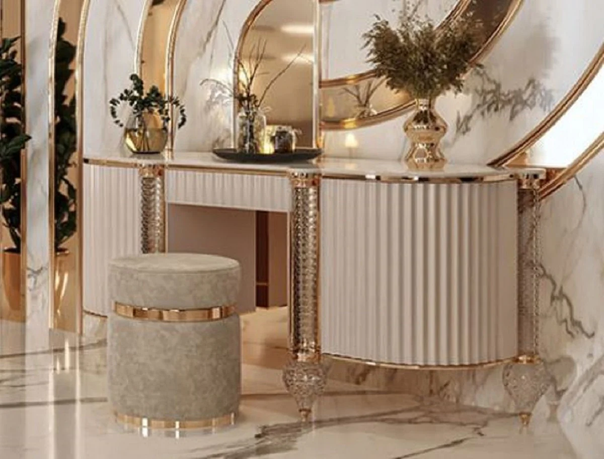 Luxury stool gray / gold Ø 45 x H. 45 cm - Round stool - Bedroom furniture - Luxury furniture - Luxury furnishings
