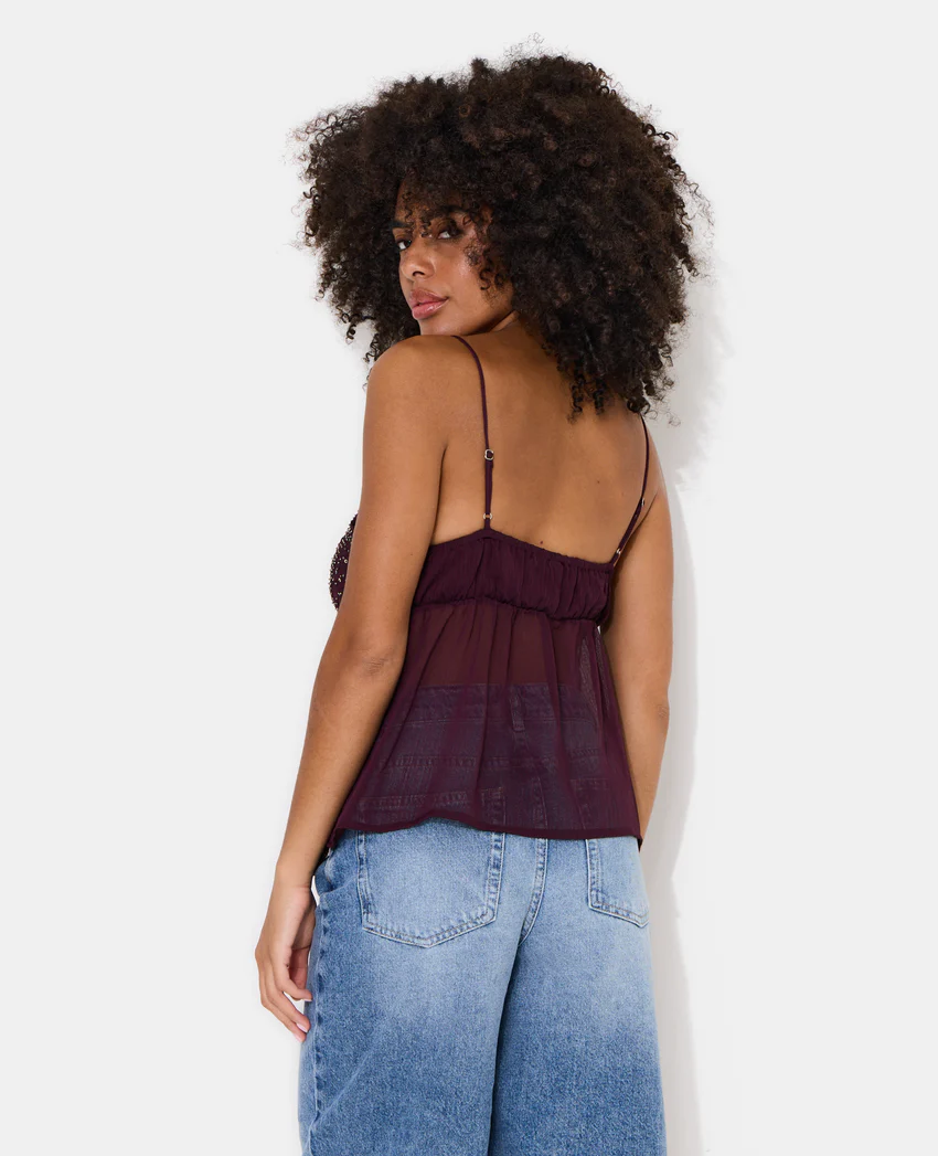 Pimkie Top à bretelles en voile avec sequins et perles