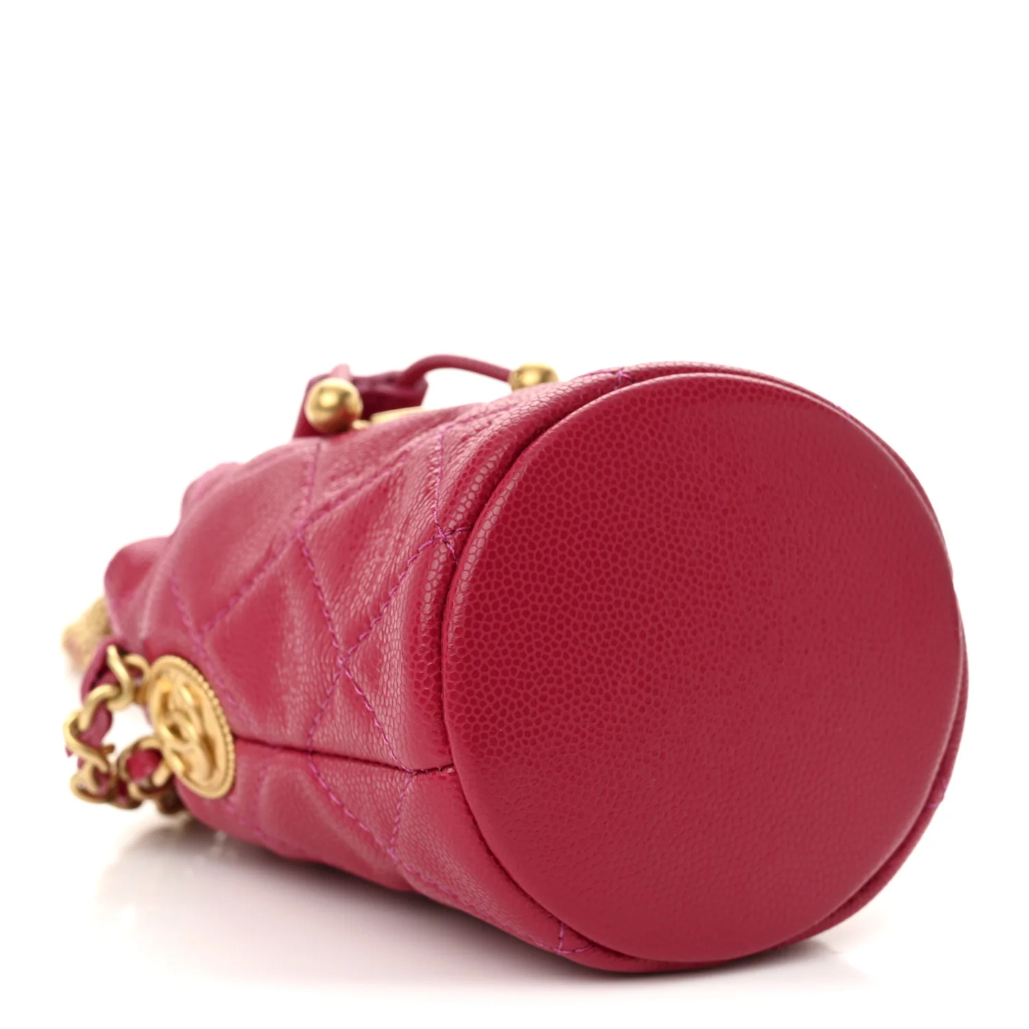 Caviar Quilted Twist Your Buttons Mini Bucket Bag Fuchsia - Top Club