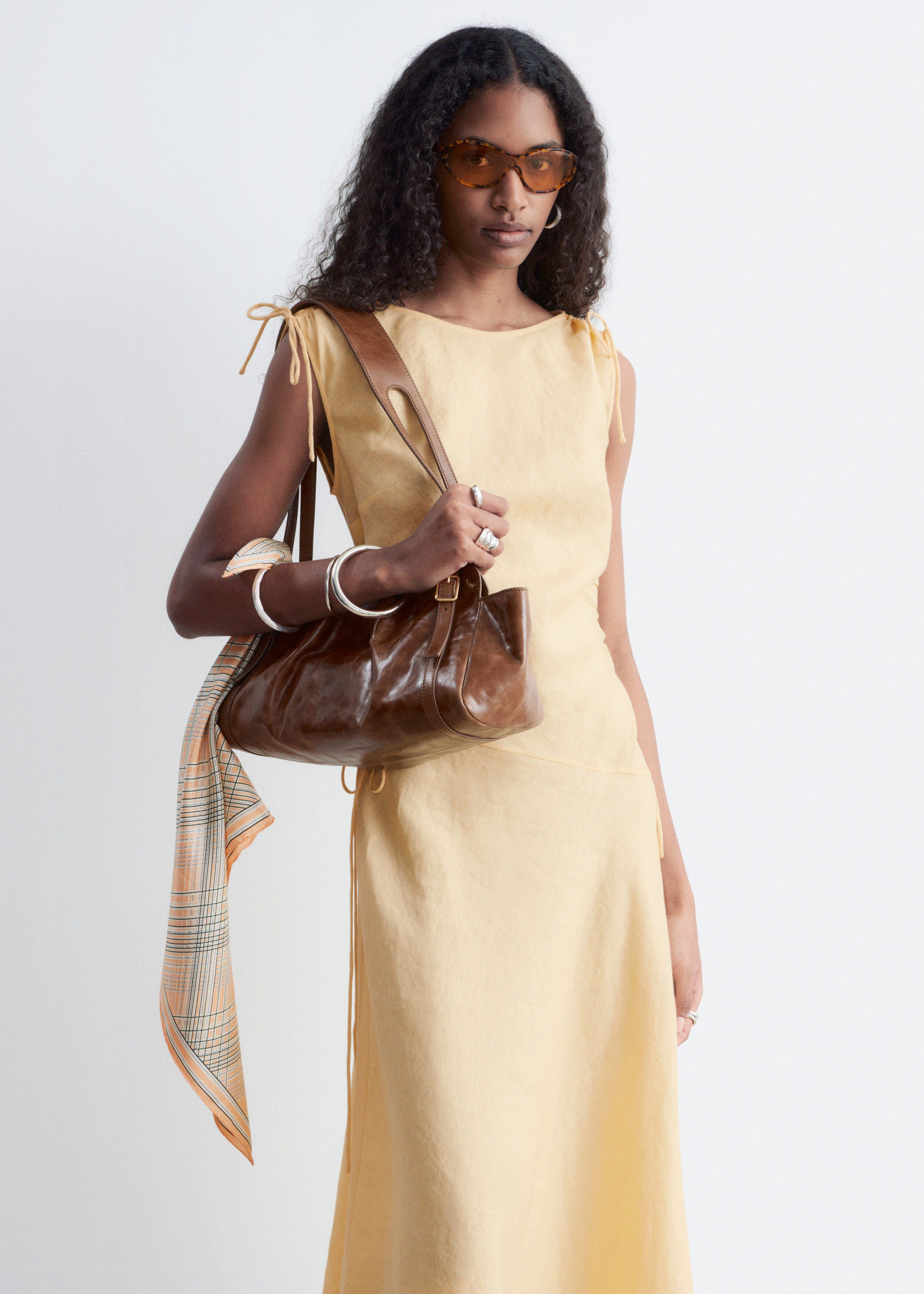 & Other Stories FLARED LINEN MIDI DRESS
