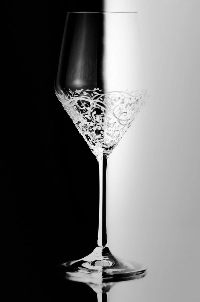 Luxury white wine glass set of 6 white Ø 8.6 x H. 22.4 cm - handmade & hand-painted wine glasses - hotel & restaurant accessories - luxury quality