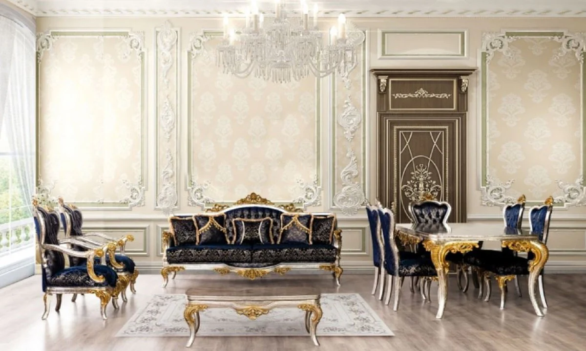 Luxury Baroque Coffee Table Silver / Gold - Solid Wood Living Room Table in Baroque Style - Baroque Living Room Furniture - Noble & Magnificent