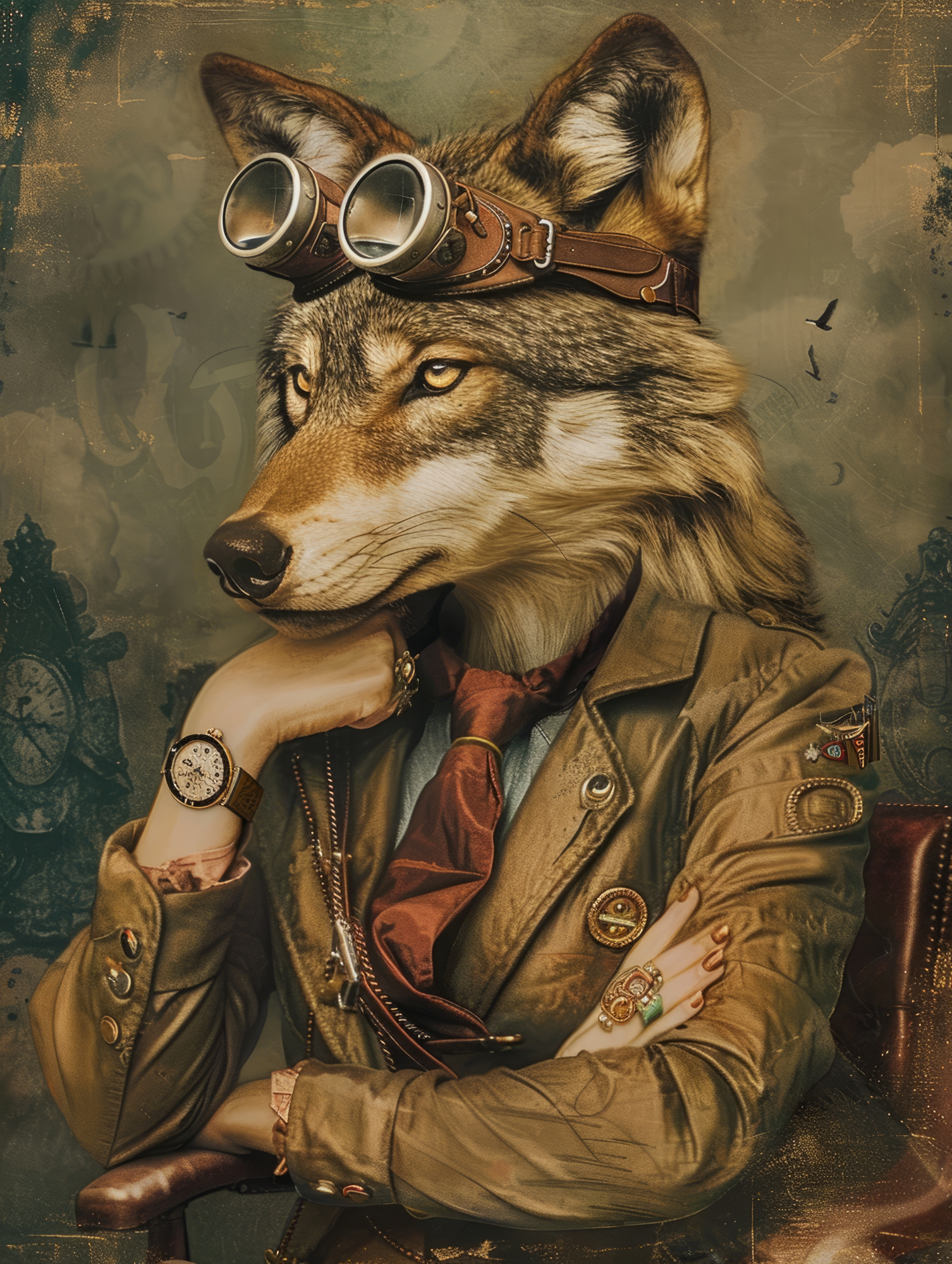 Canvas schilderij van een wolf 100x200 cm