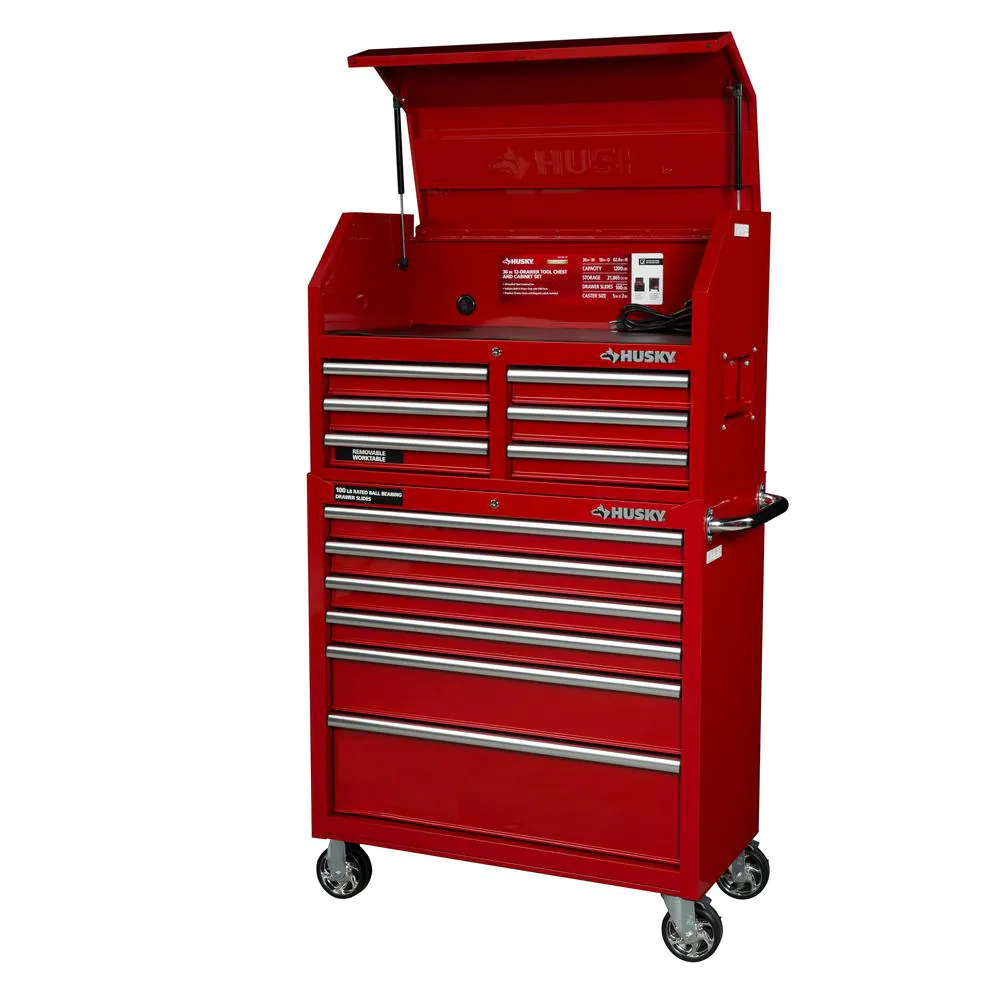 36 IN THE W 12 DRAWER COMBINATION PROMOTION AND CABINET COMBO IN GLOSS RED