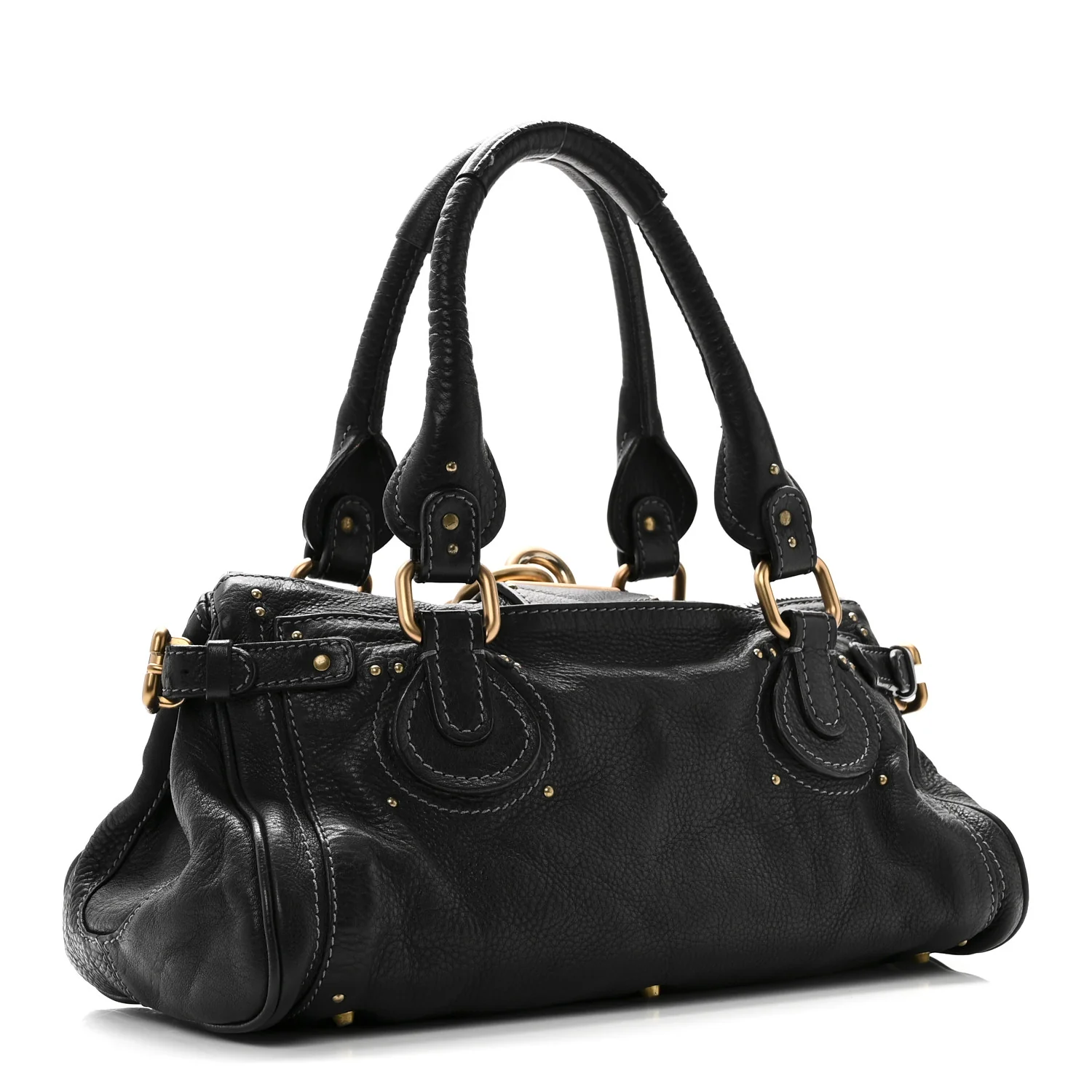 Calfskin Medium Paddington Satchel Black - Top Club