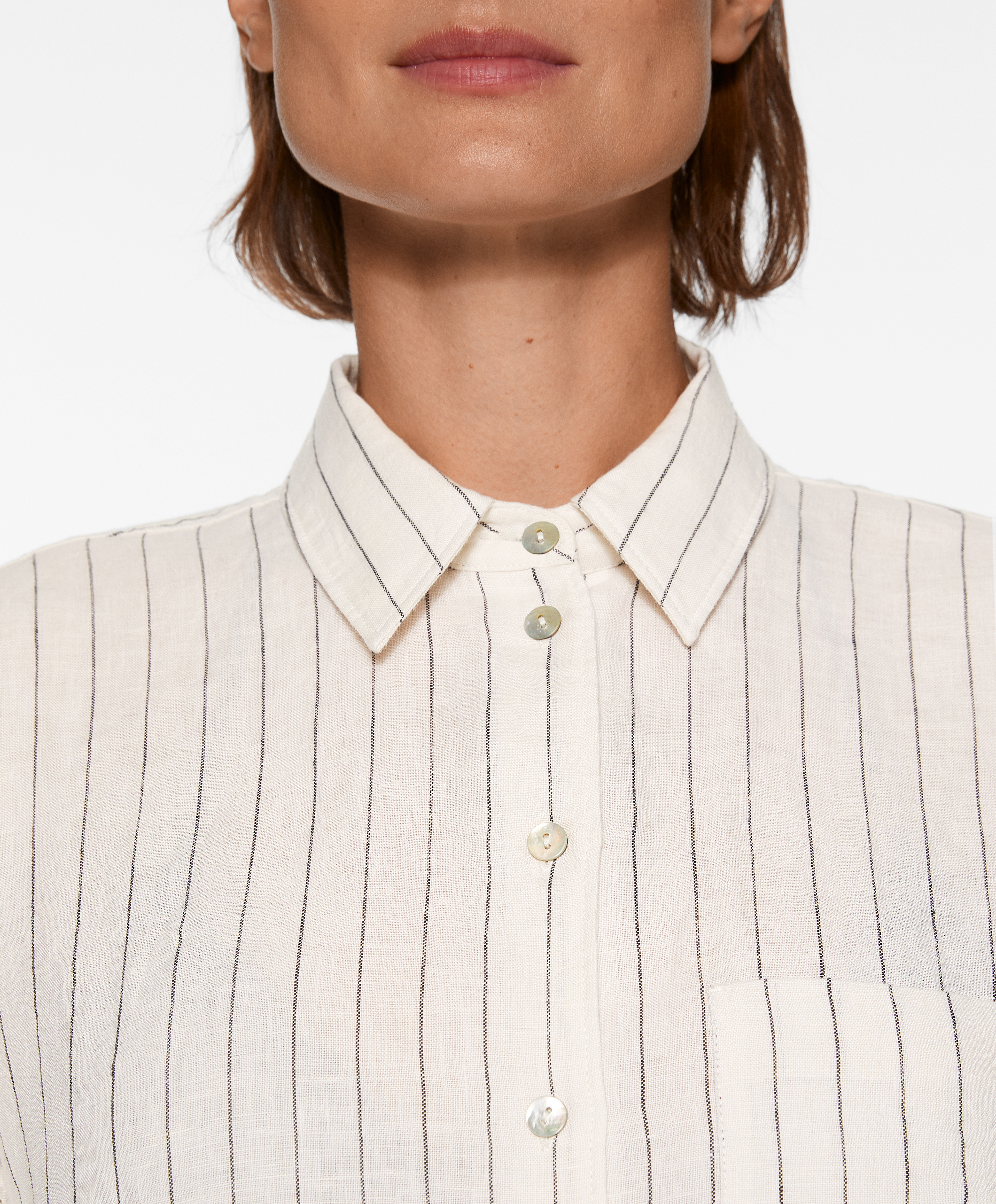 OYSHO Striped 100% linen long-sleeved shirt