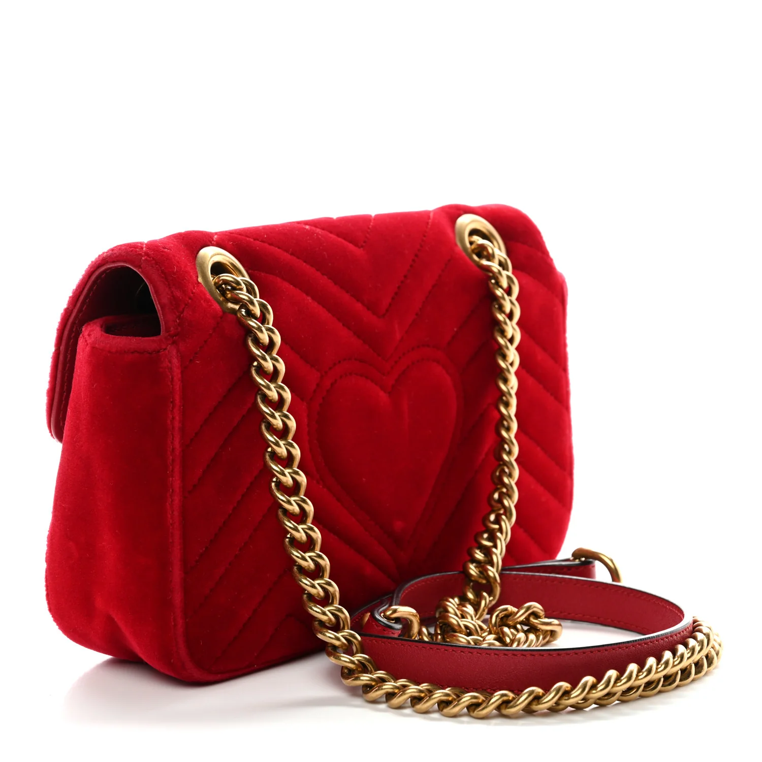 Velvet Matelasse Mini GG Marmont Shoulder Bag Hibiscus Red - Top Club