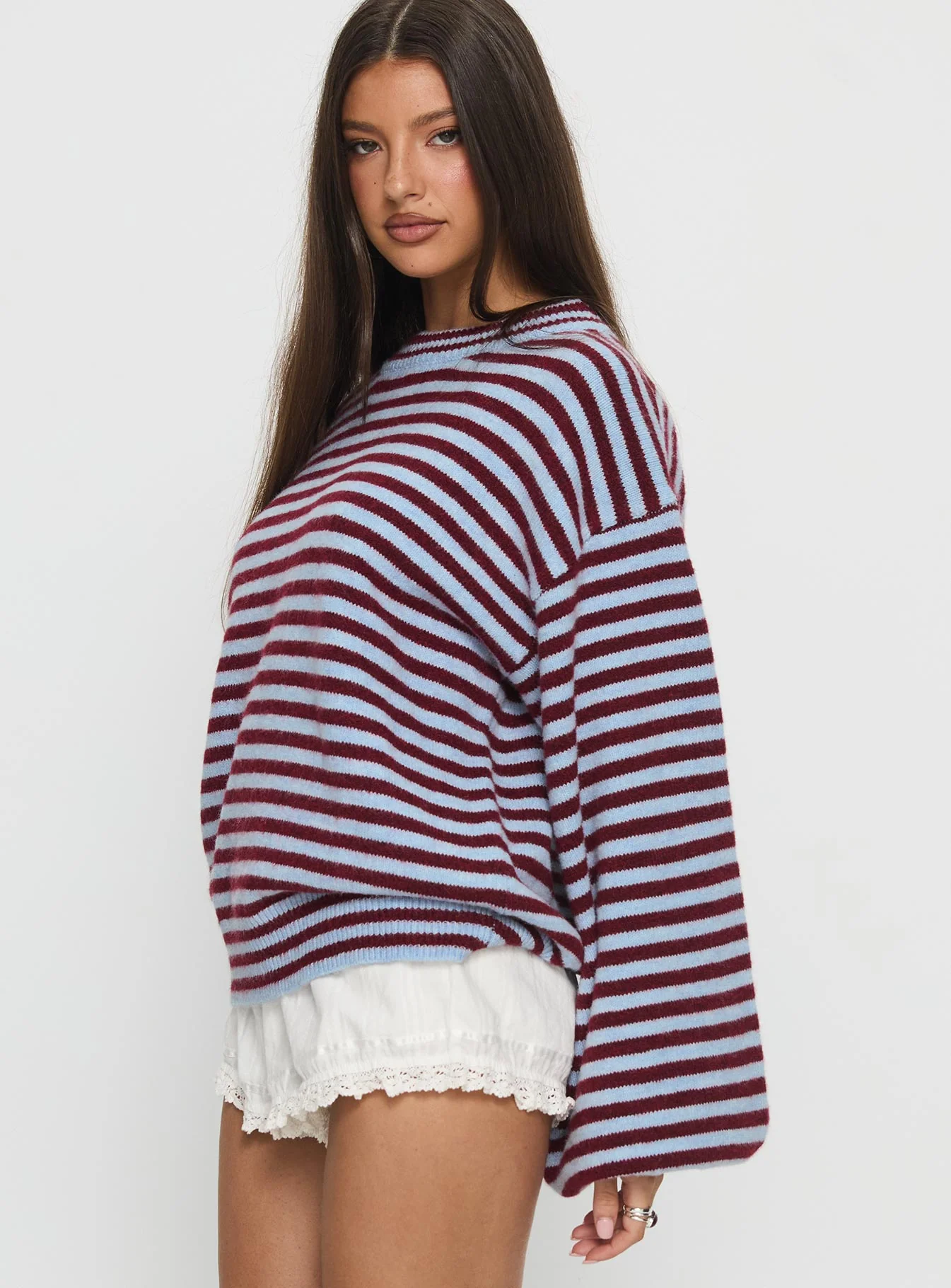 Winter Stroll Knit Sweater Blue Stripe