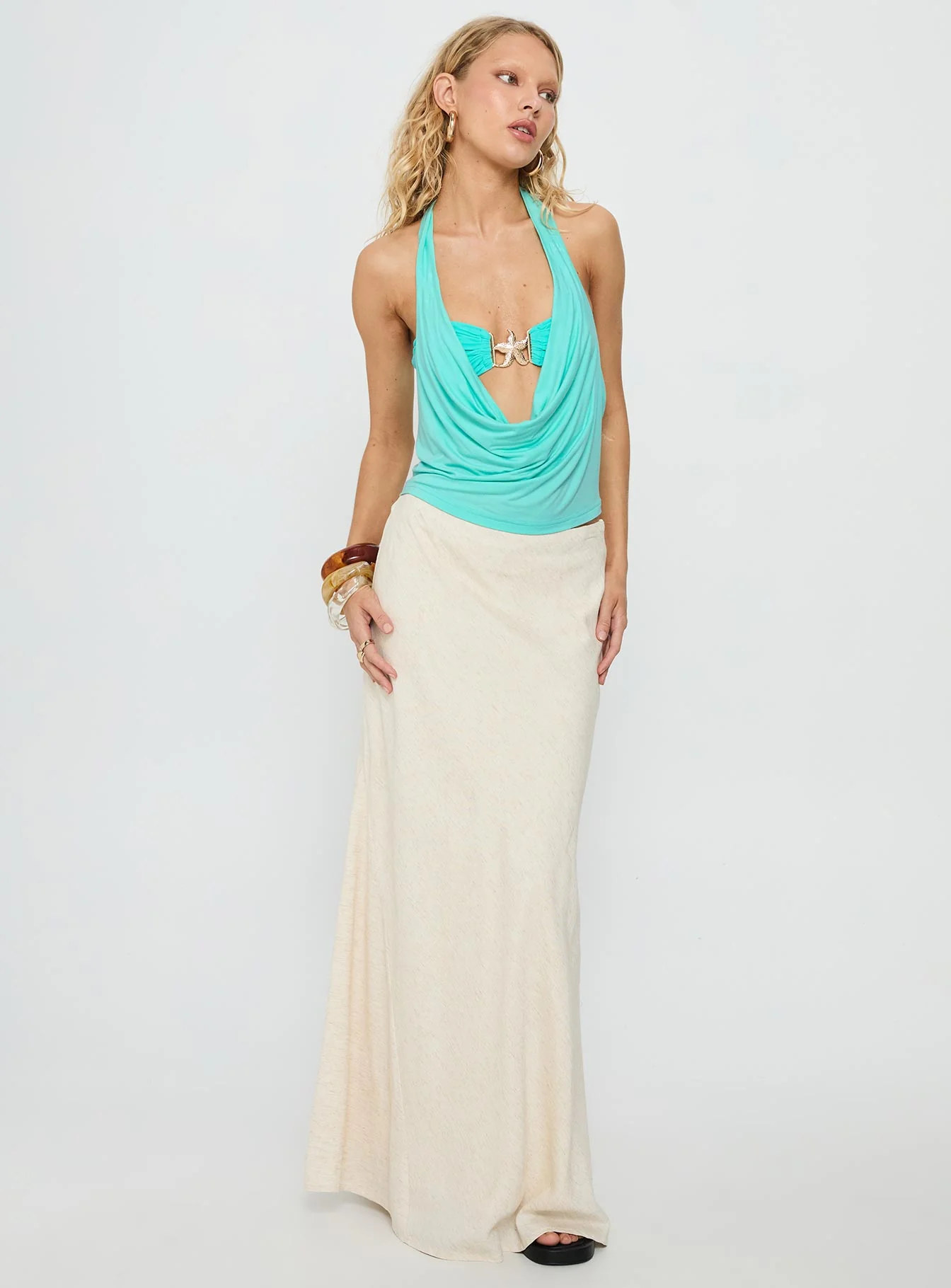 Money Talks Star Detail Top Aqua