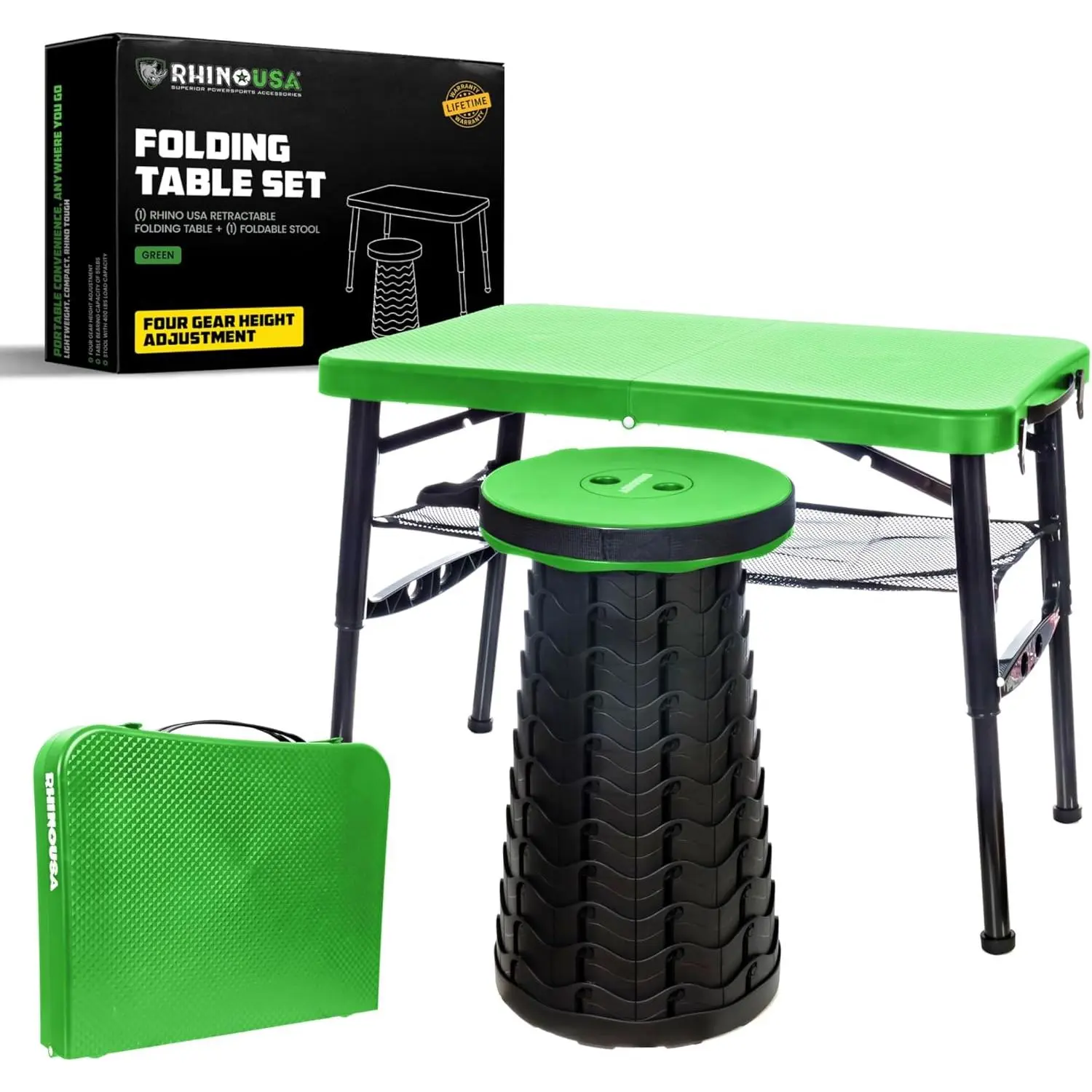 Rhino USA Portable Camping Table and Stool Set - Lightweight Foldable Camp Tables with Net for Beach Trips, Fishing, Picnic, Cooking & Much More