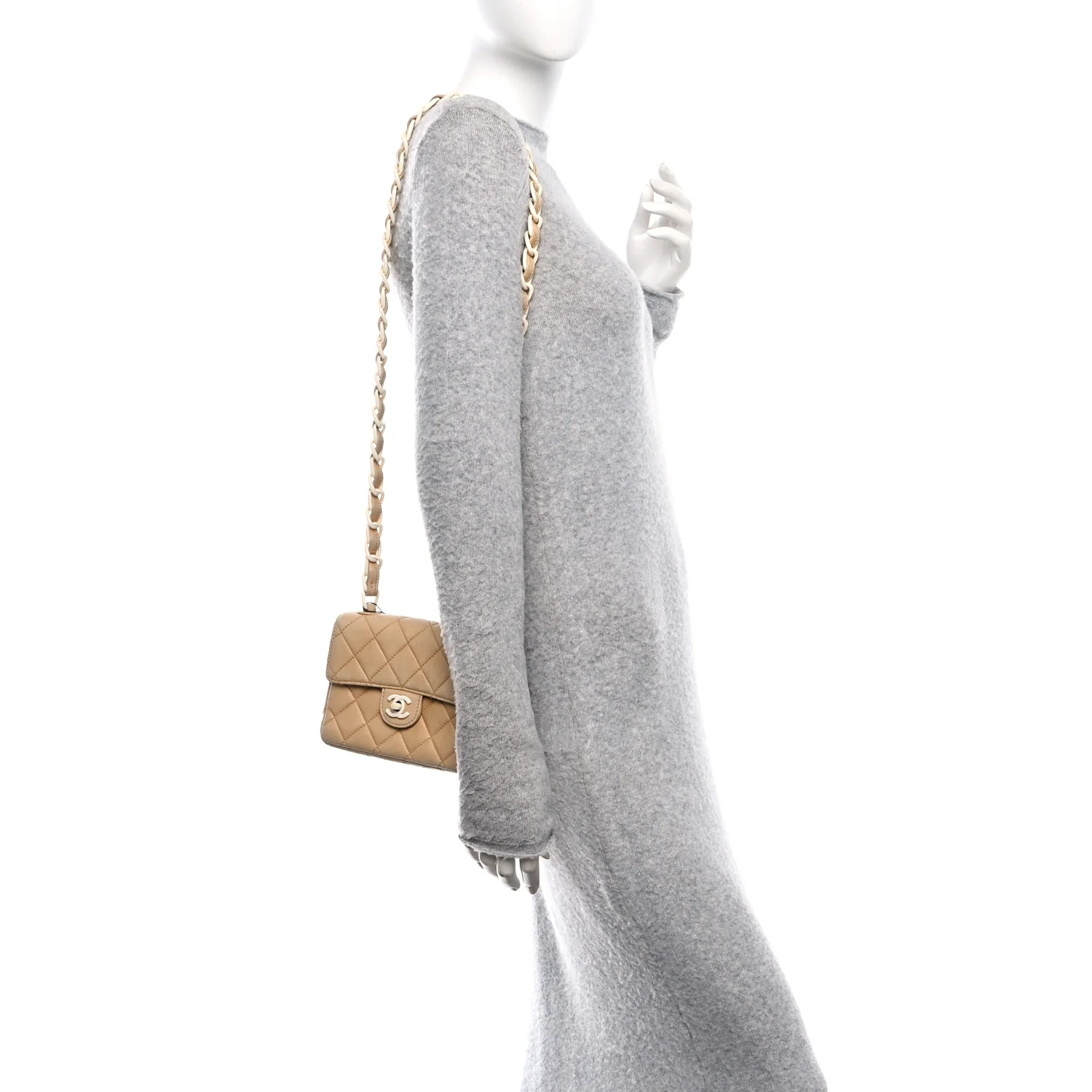 Lambskin Quilted Bekko Resin Mini Square Flap Beige - Top Club