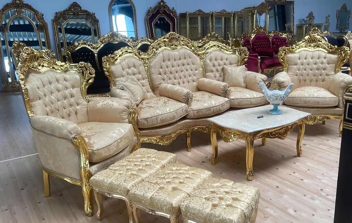 Baroque living room set gold pattern / gold - 1 baroque sofa & 2 baroque armchairs - living room furniture in baroque style - baroque furniture - living room furnishings in baroque style
