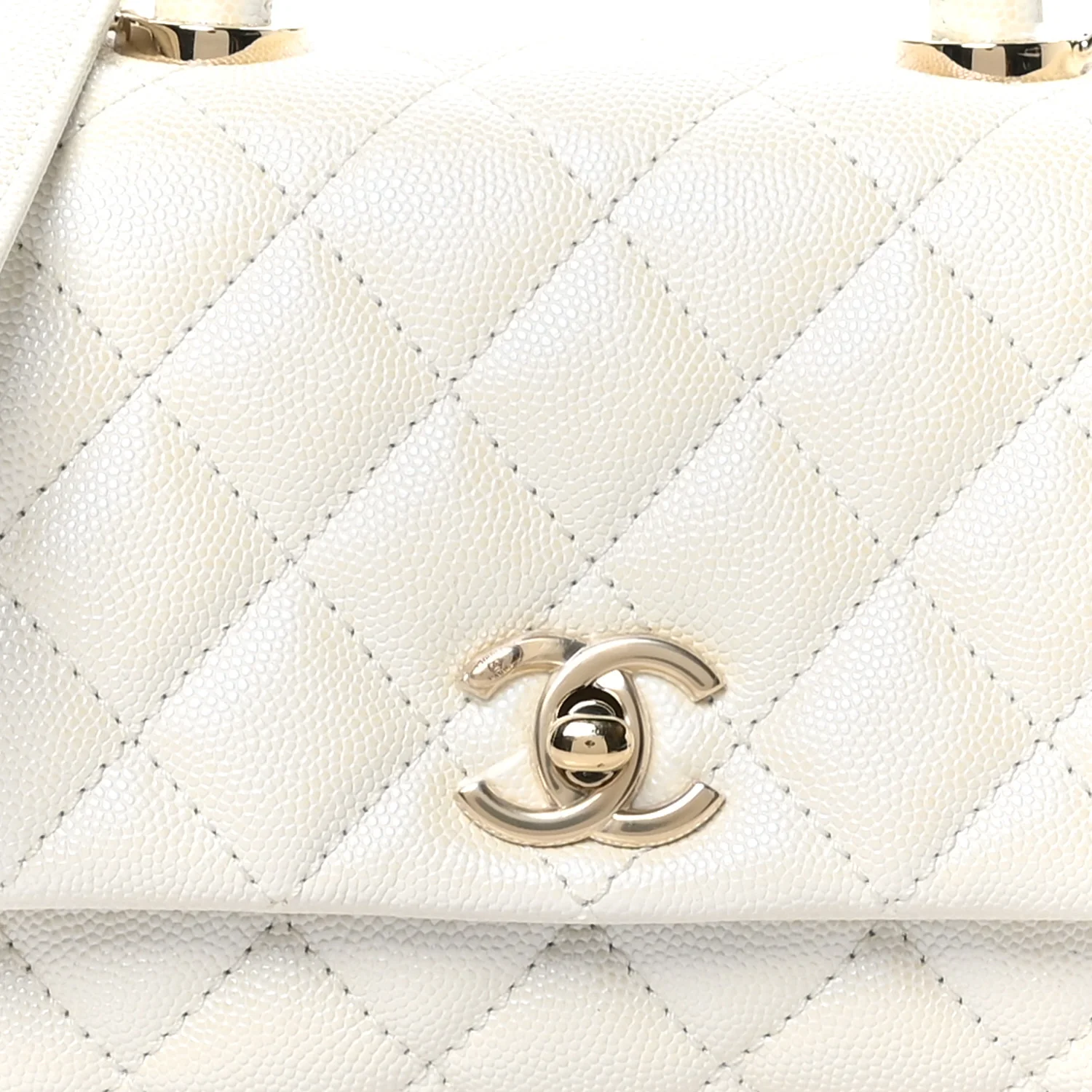 Iridescent Caviar Quilted Extra Mini Coco Handle Flap White - Top Club