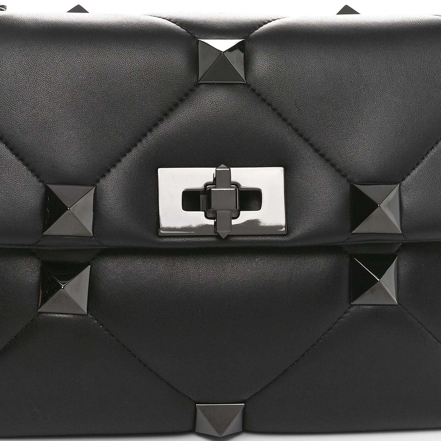 Nappa Monochrome Large Roman Stud Shoulder Bag Black - Top Club