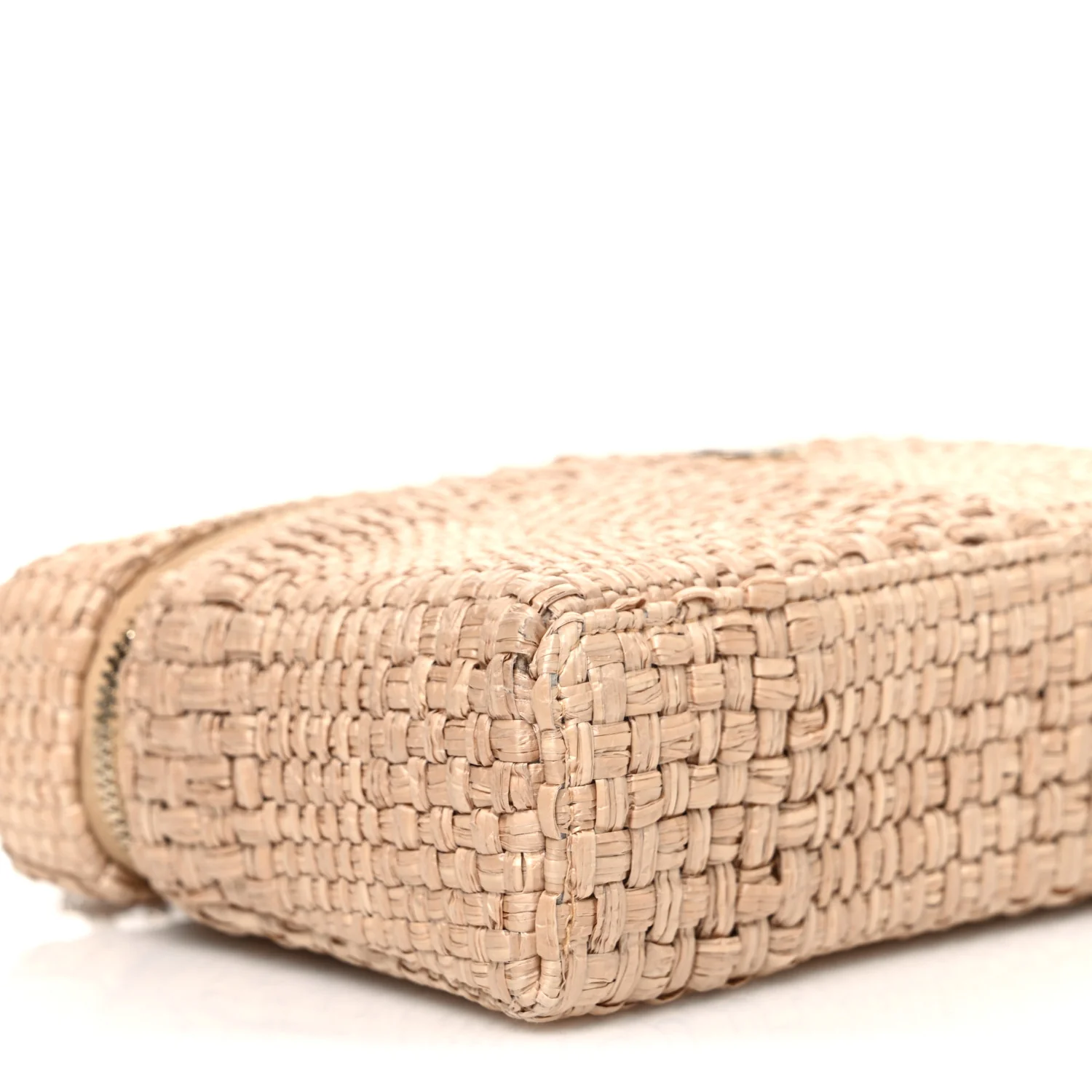 Braided Raffia Quilted Top Handle Slim Vanity Case With Chain Beige - Top Club