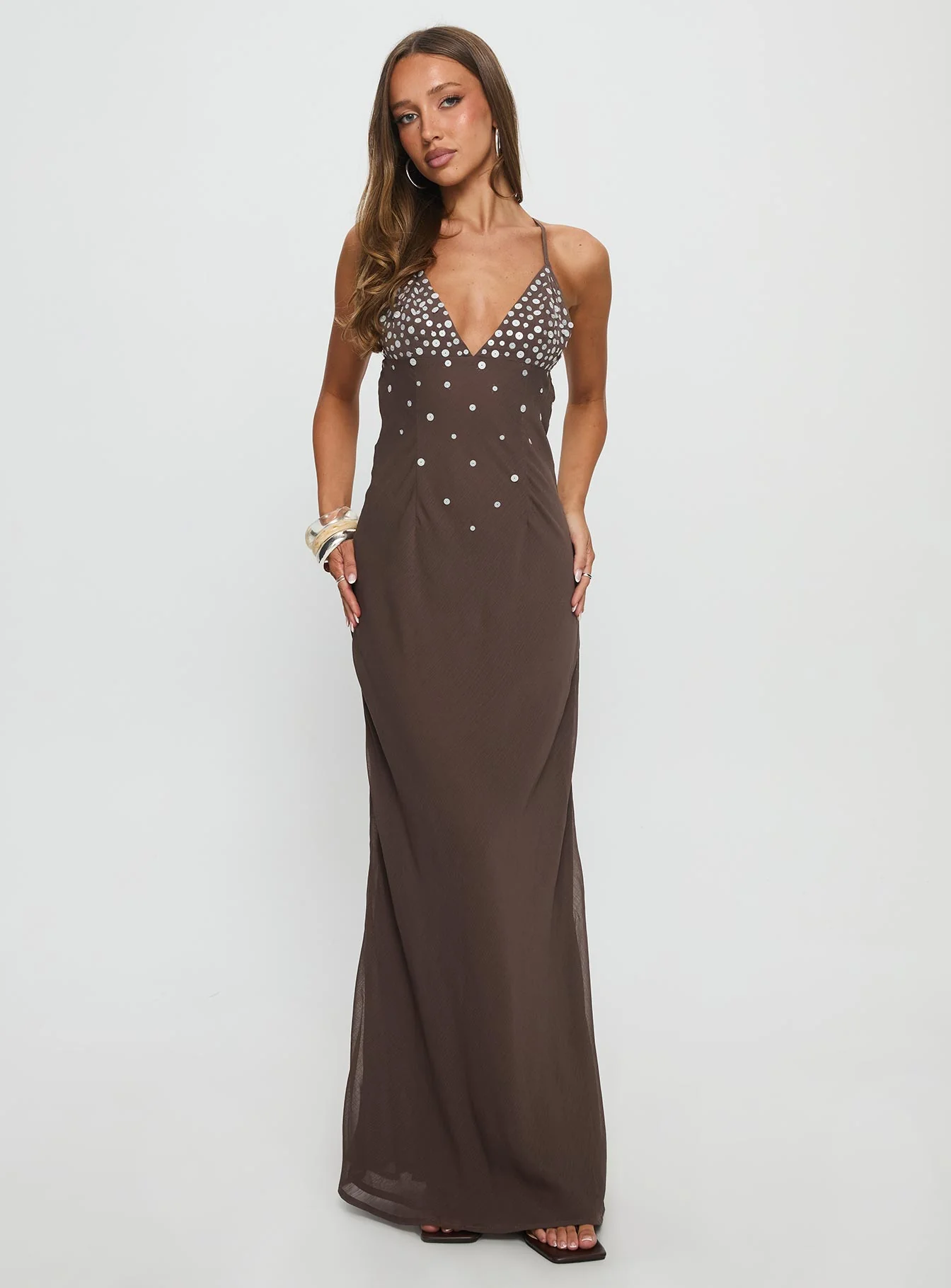 Dannelle Sequin Maxi Dress Brown