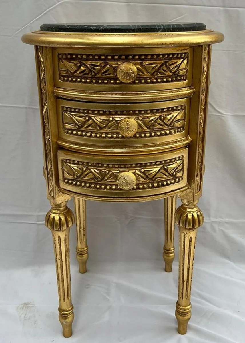 Baroque night dresser antique gold / black - round baroque style chest of drawers with 3 drawers - baroque furniture - bedroom furniture in baroque style - noble & magnificent