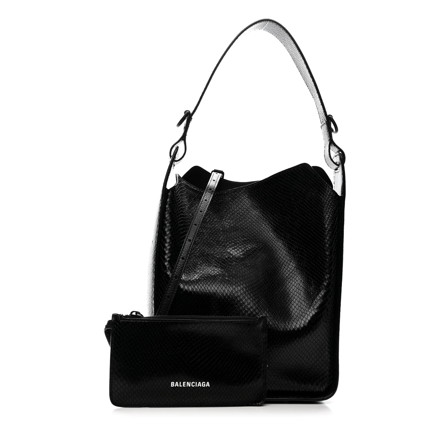 Extra Supple Calfskin Snakeskin Embossed Calfskin Small Tool 2.0 North-South Tote Black
