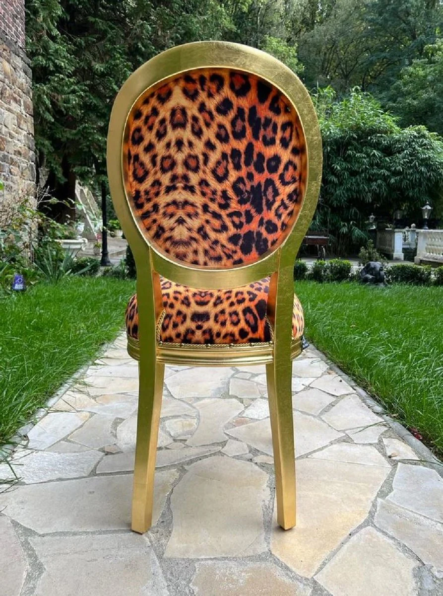 Luxury baroque dining room chair leopard / gold - handmade baroque style chair with fine faux fur - dining room furniture in baroque style - baroque furniture - baroque furnishings