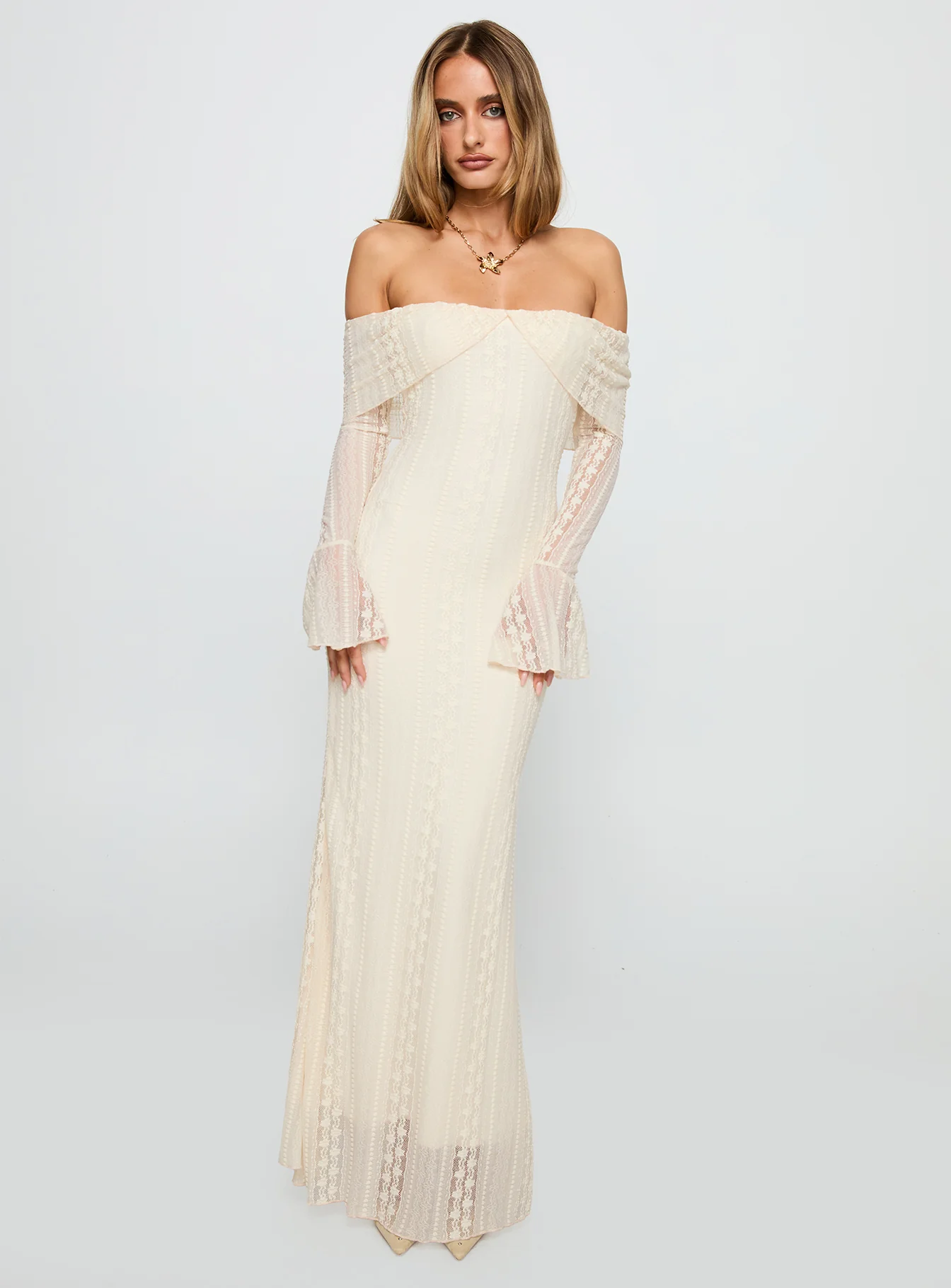 Perdita Long Sleeve Lace Maxi Dress Cream