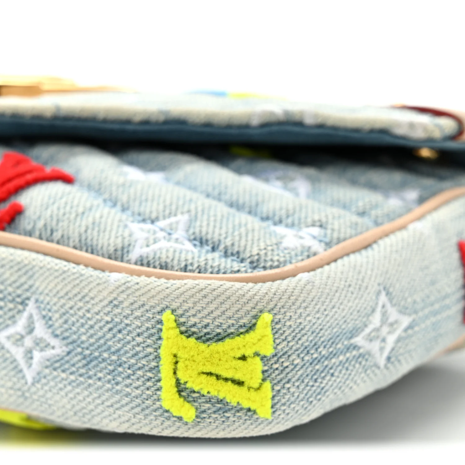 Embroidered Monogram Denim New Wave Chain Pochette Blue - Top Club
