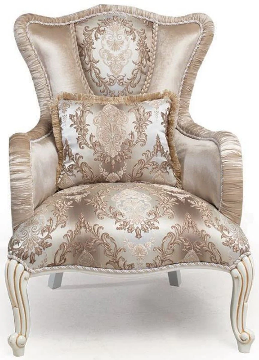 Luxury baroque living room set beige / white / gold - 2 sofas & 2 armchairs & 1 side table - magnificent living room furniture in baroque style