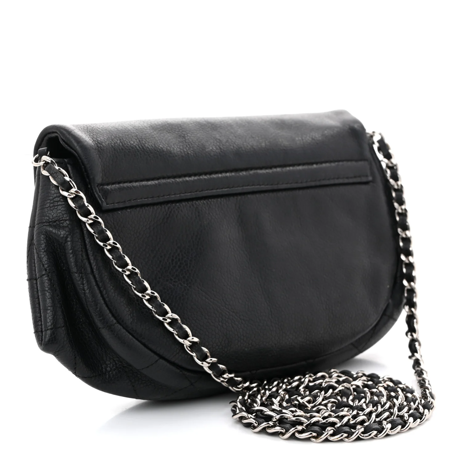 Lambskin Half Moon Wallet On Chain WOC Black - Top Club