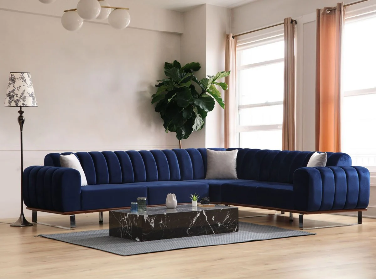 Luxury corner sofa with adjustable backrests blue / brown / silver 320 x 180 x H. 80 cm - living room sofa - living room furniture - luxury furniture - luxury furnishings