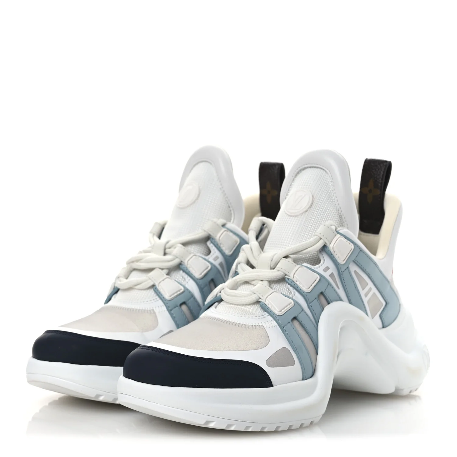 Calfskin Technical Nylon LV Archlight Sneakers 38 White Blue Gris - Top Club