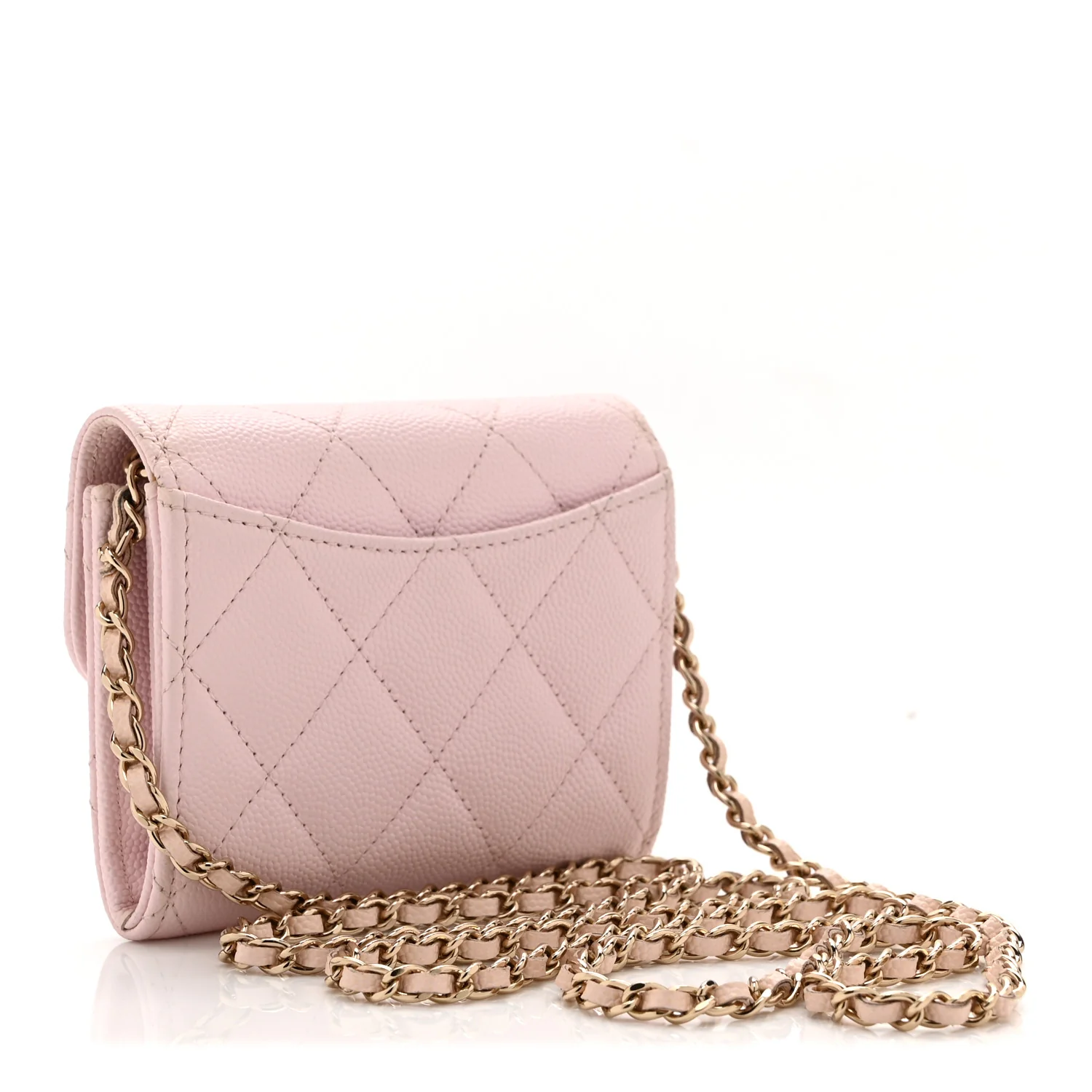 Caviar Quilted Flap Card Holder On Chain Pink - Top Club