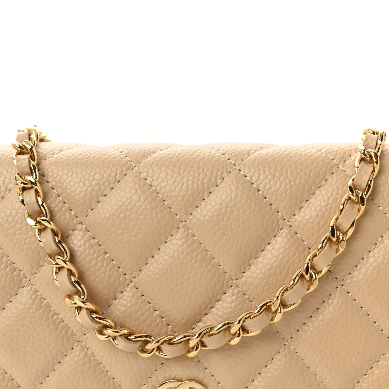 Caviar Quilted Wallet on Chain WOC Beige - Top Club