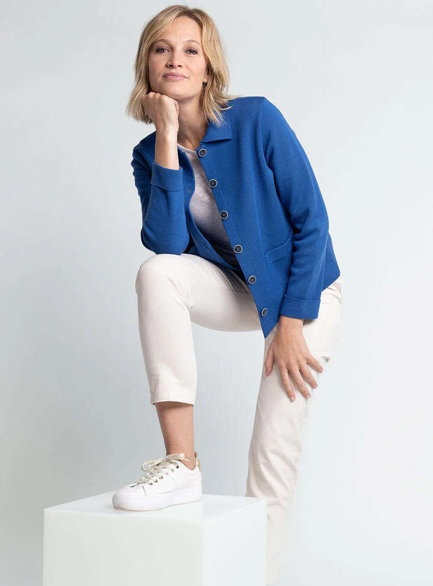 Veste femme en laine bleu océan
