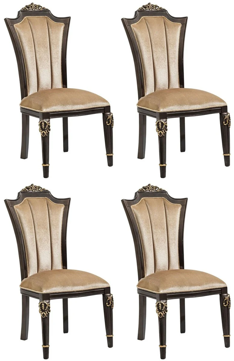 Luxury Baroque Dining Room Chair Set of 4 Light Brown - Baroque Furniture