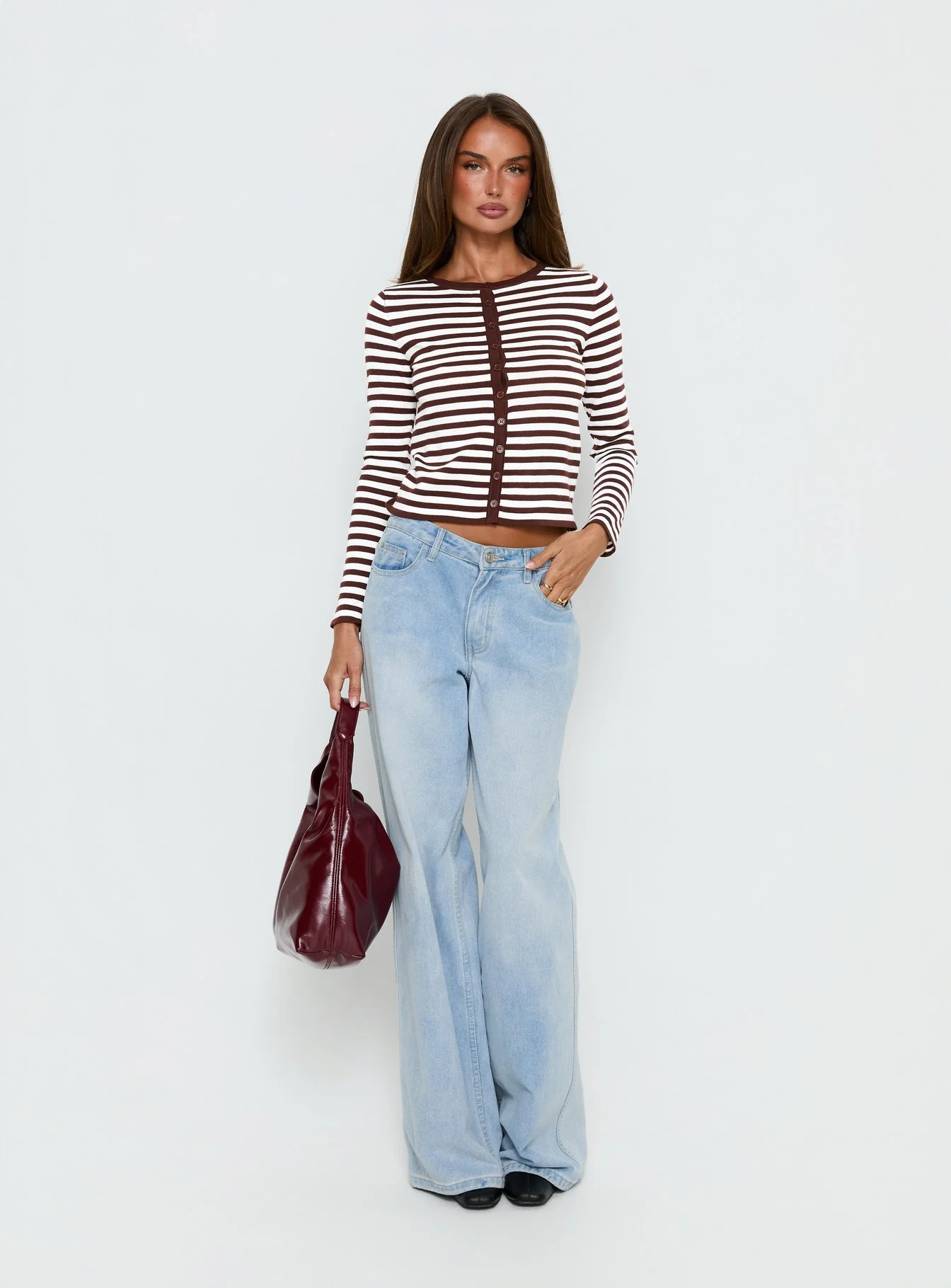 Elcie Button Up Cardigan Brown Stripe