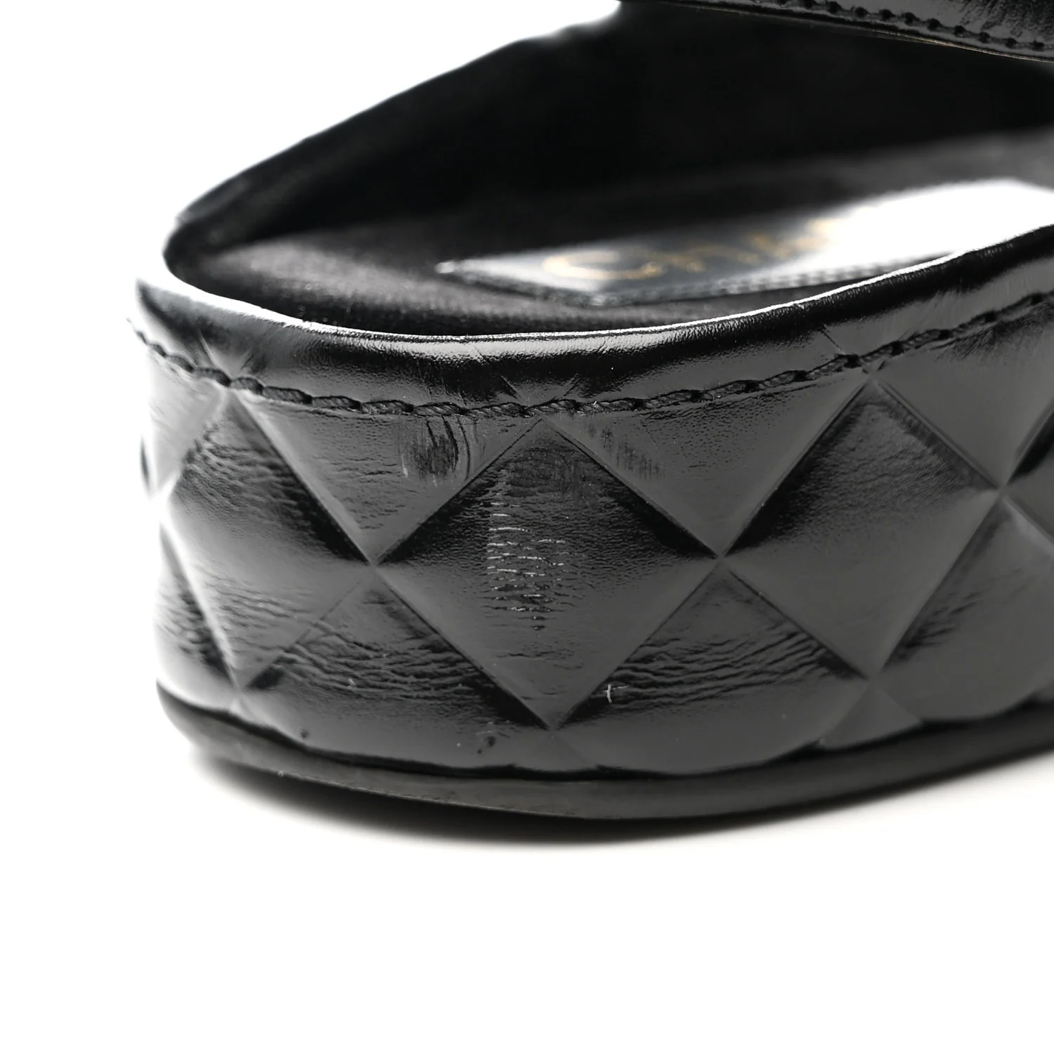 Shiny Calfskin Logo Platform Sandals 39 Black - Top Club