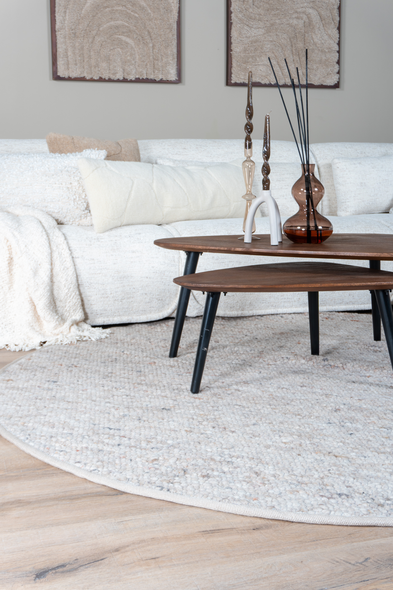 Vloerkleed Stone Donker Beige - Rond ø200 cm