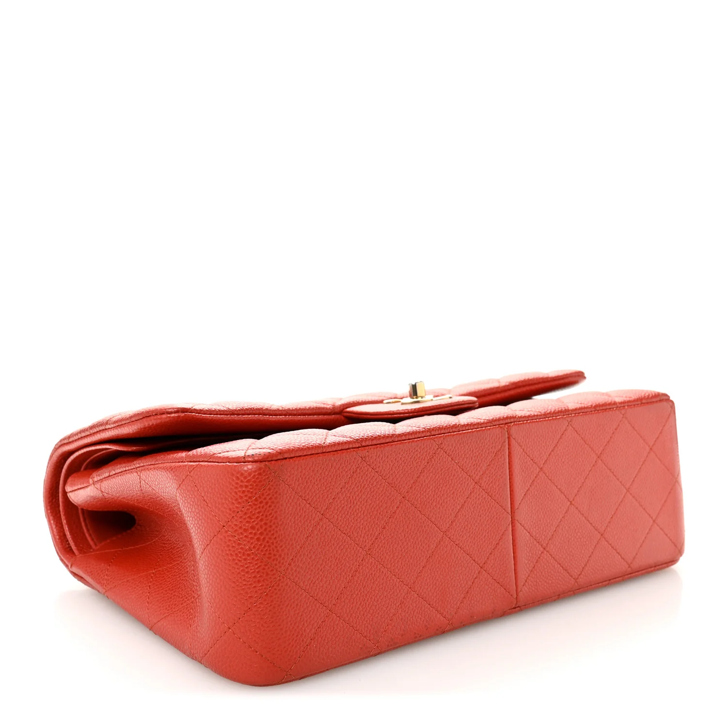 Pearly Caviar Quilted Jumbo Double Flap Orange - Top Club