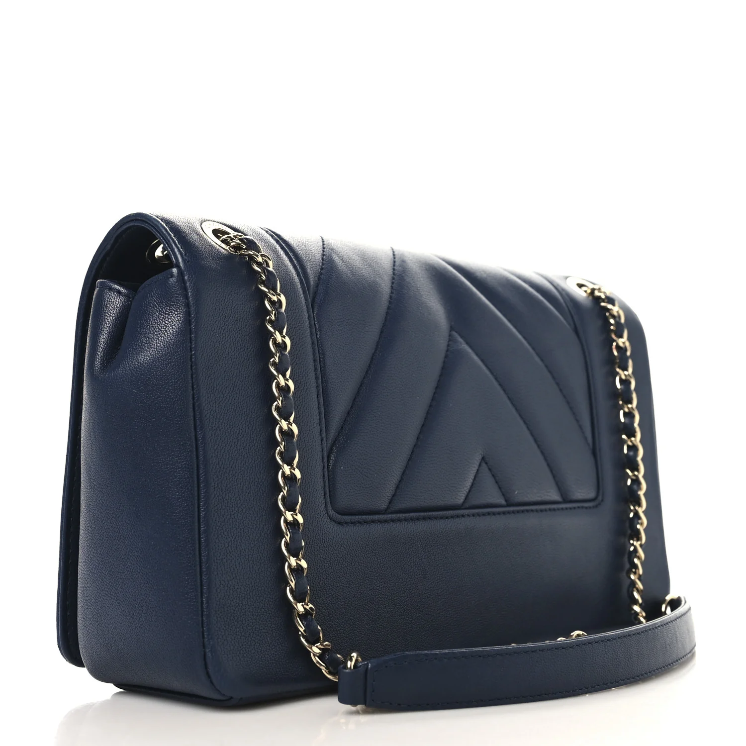 Sheepskin Chevron Quilted Medium Vintage Mademoiselle Flap Navy - Top Club