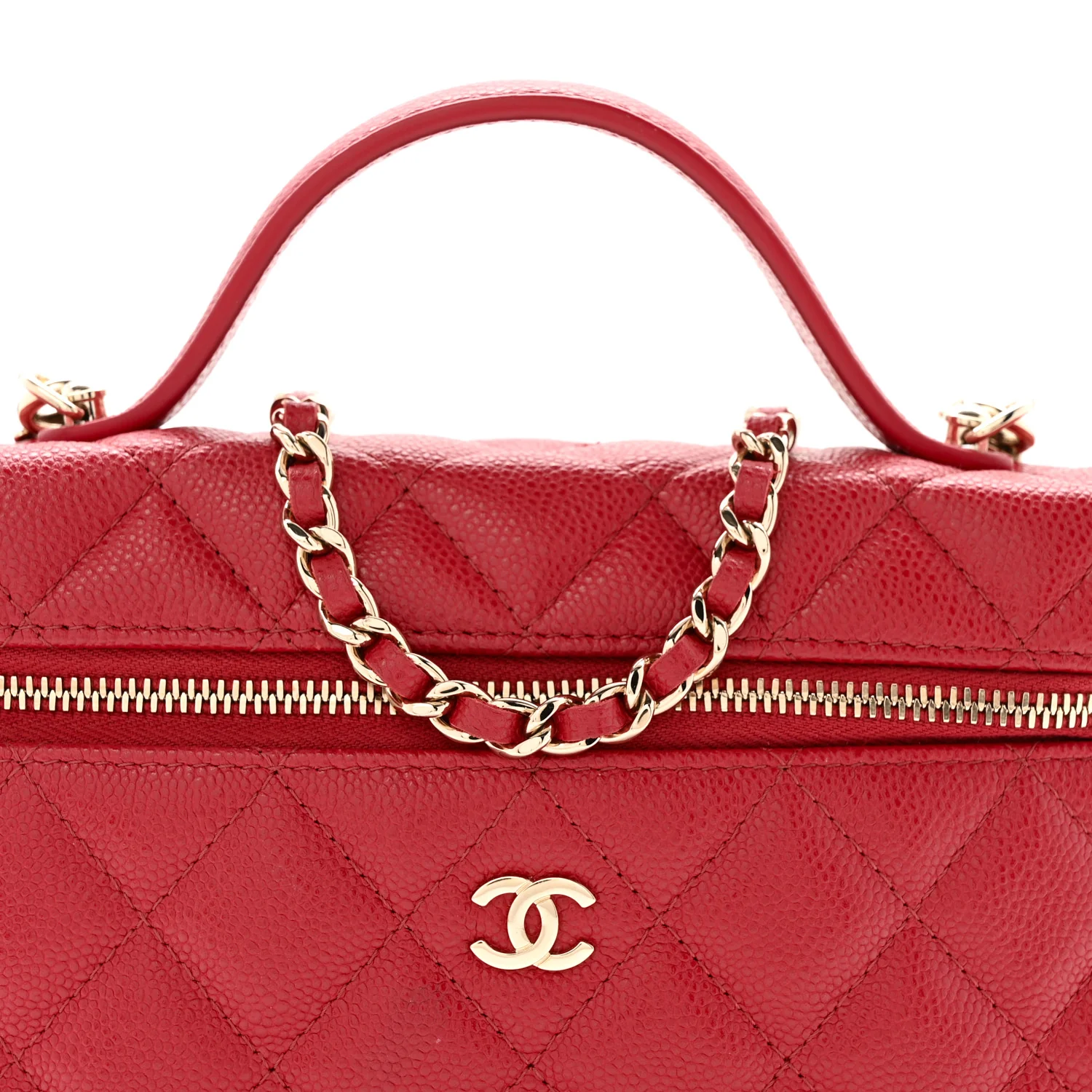 Caviar Quilted Top Handle Slim Vanity With Chain Red - Top Club